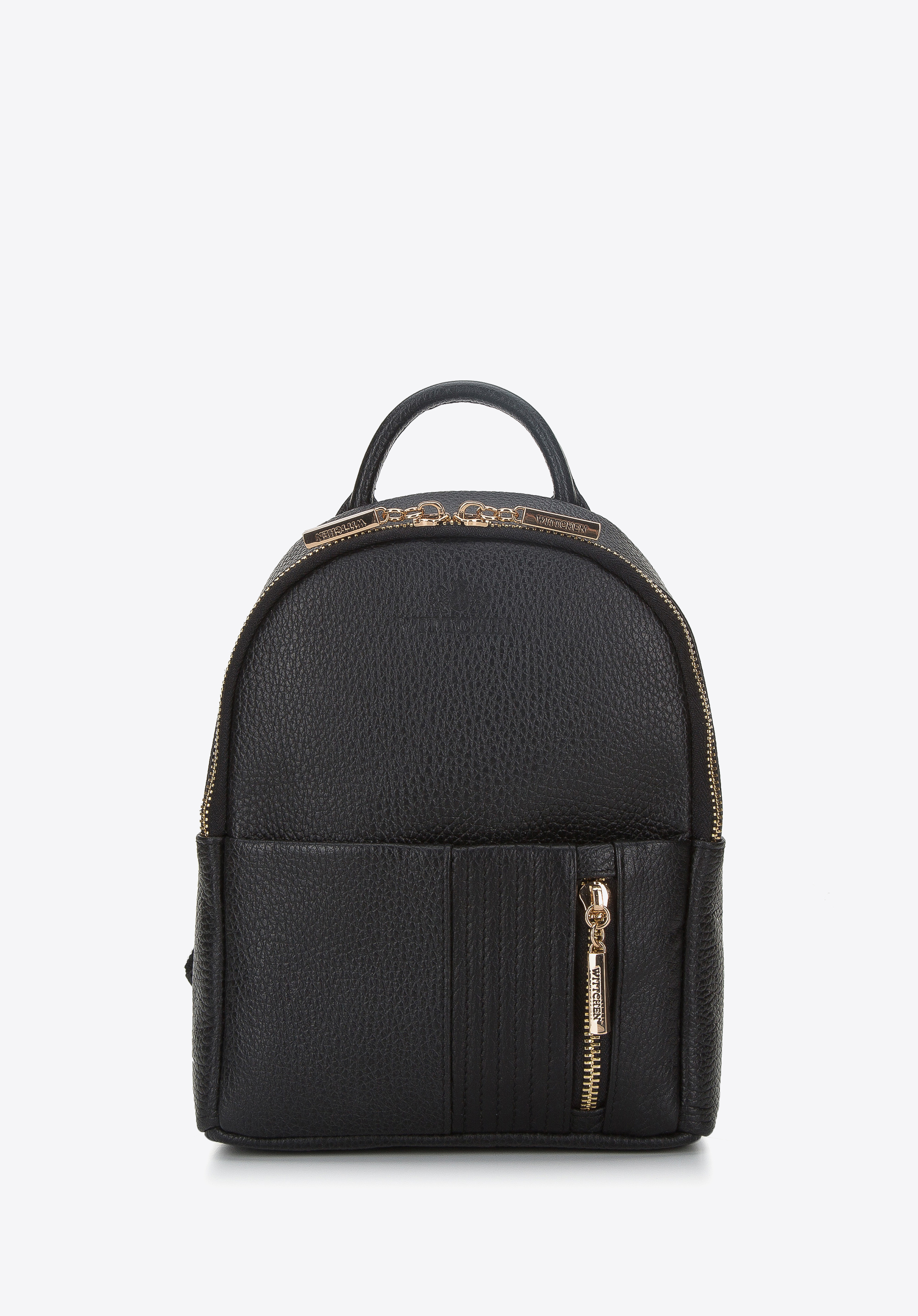 Damen Mini-Rucksack aus Echtleder mit vertikalem Reißverschluss, schwarz, 94-4E-910-1, Bild 1