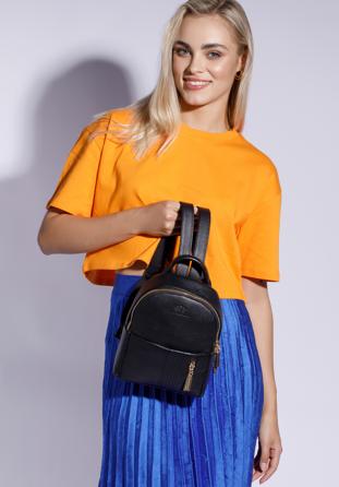 Damen Mini-Rucksack aus Echtleder mit vertikalem Reißverschluss, schwarz, 94-4E-910-1, Bild 1
