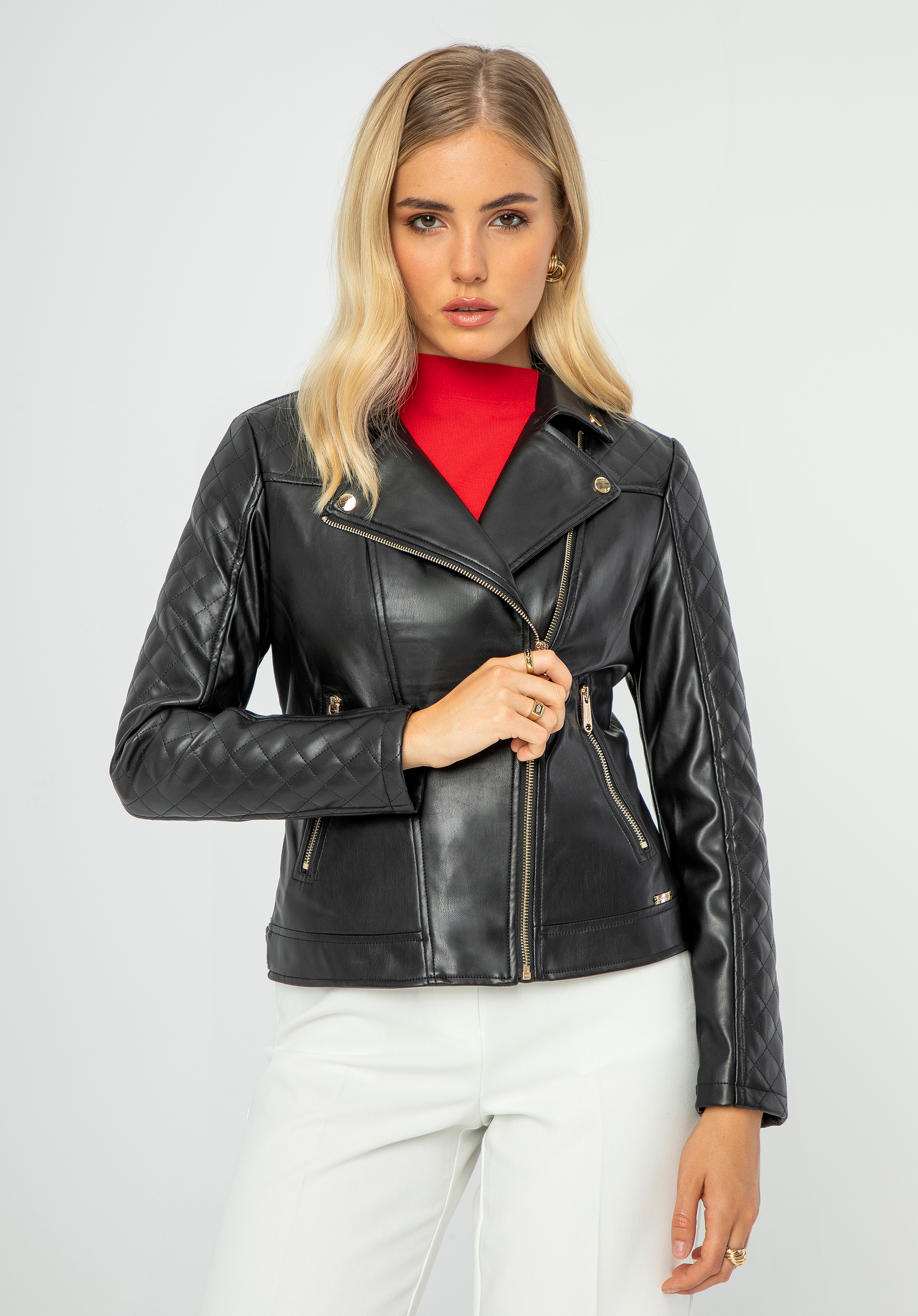 Damen Öko-Leder-Ramones mit Nähten, schwarz, 99-9P-101-1-L, Bild 1