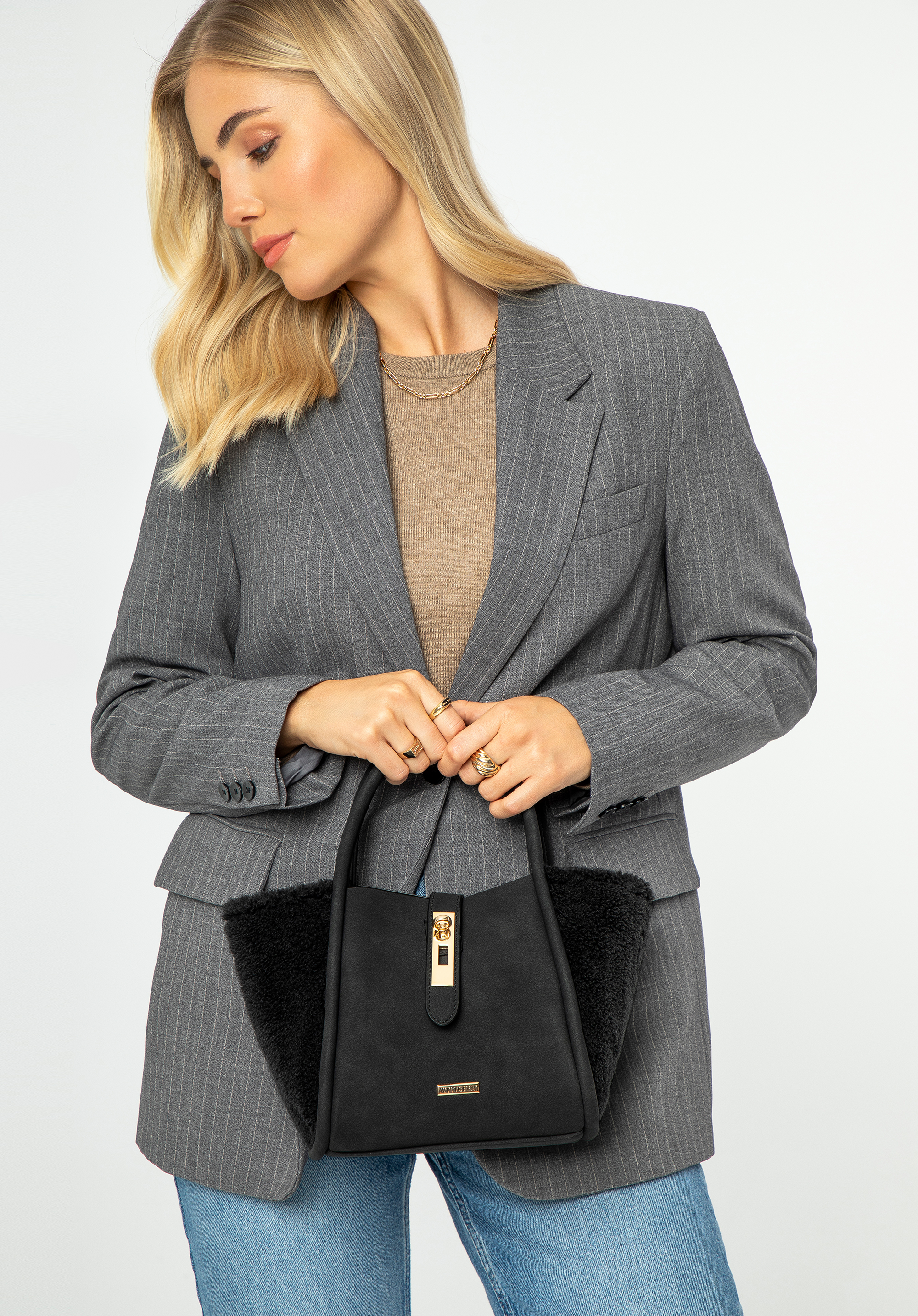Damen-Öko-Lederhandtasche, schwarz, 99-4Y-220-1, Bild 1