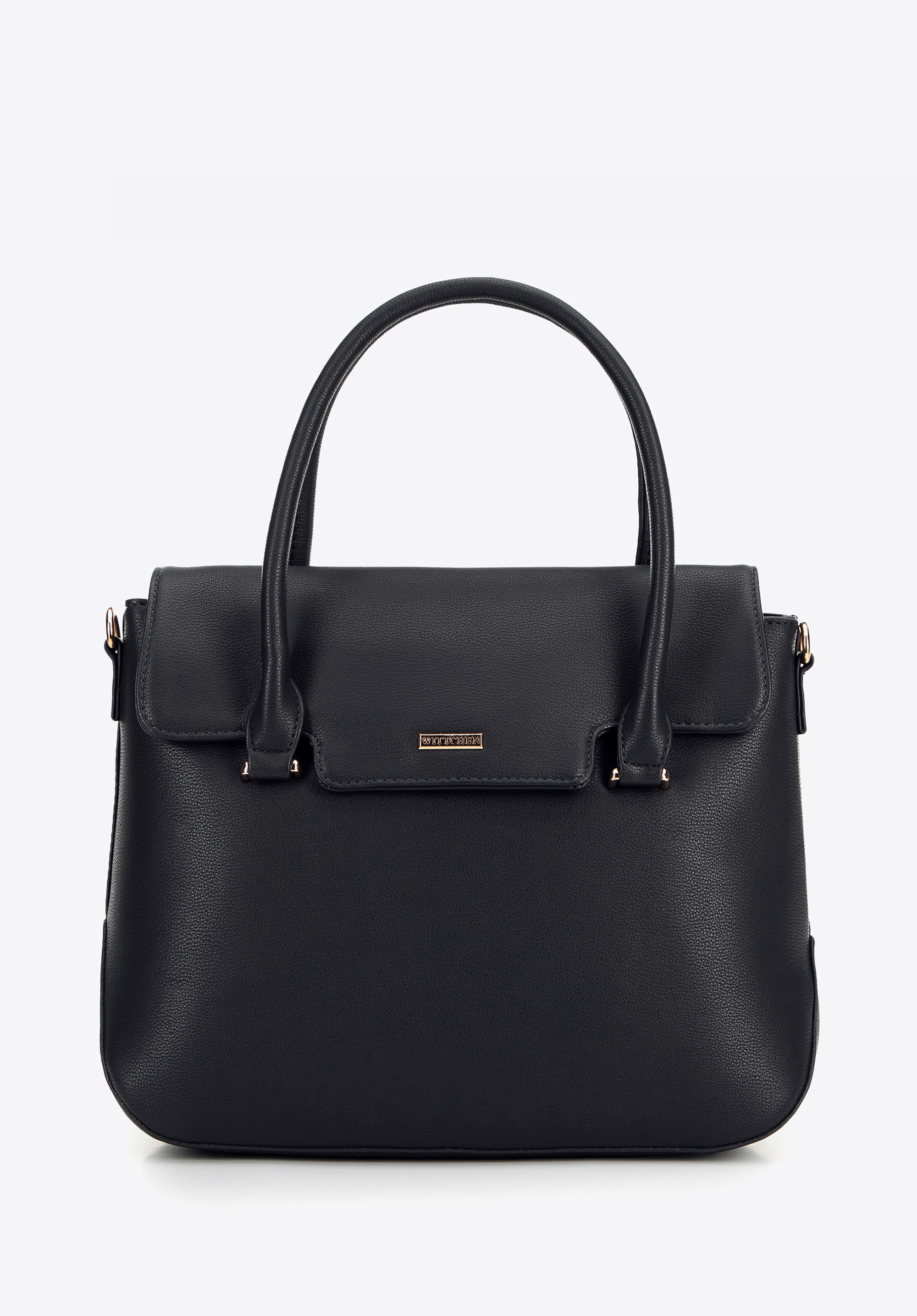 Damen-Öko-Ledertasche mit Klappenverschluss, schwarz, 99-4Y-600-1, Bild 1