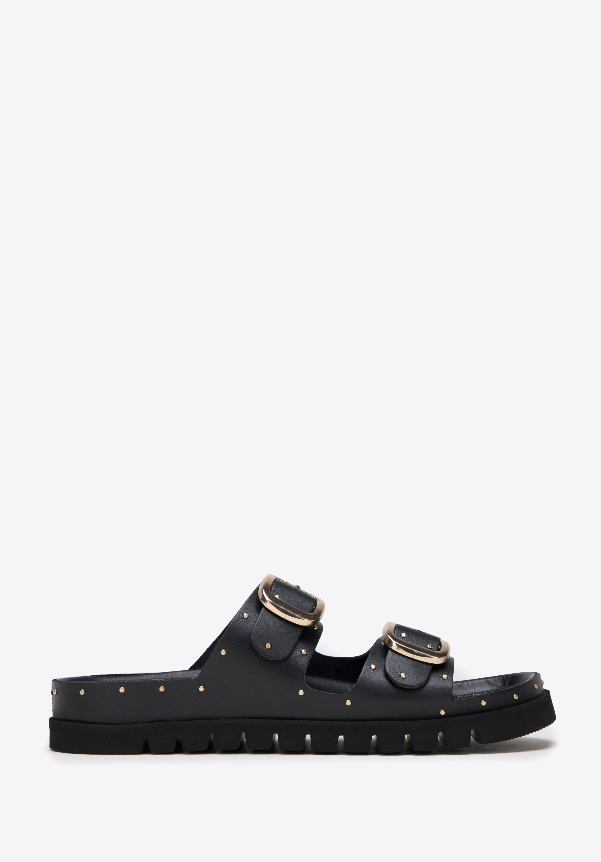 Damen-Plateau-Slider-Sandalen aus Leder mit kleinen Nieten, schwarz, 98-D-500-1-38, Bild 1