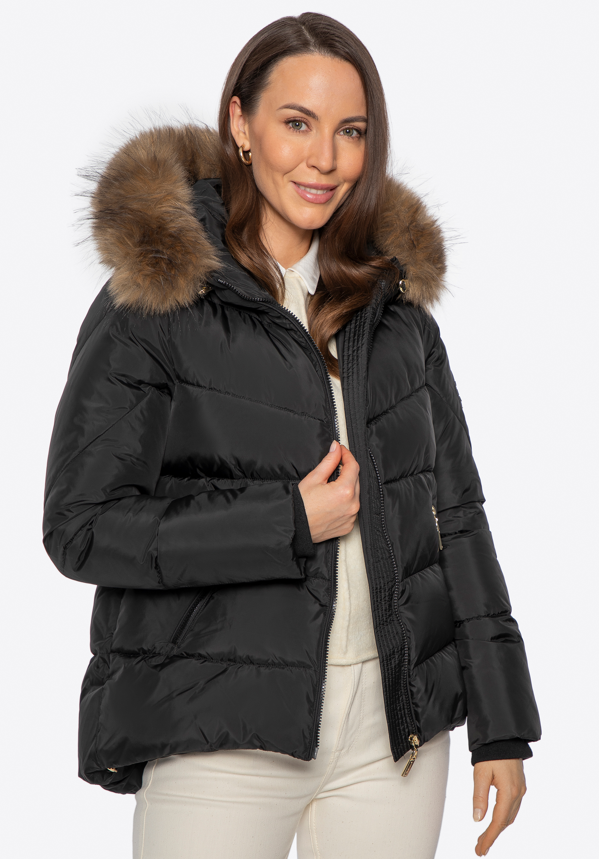 Damen Pufferjacke mit elastischen Bündchen, schwarz, 101-9D-400-1-XL, Bild 1