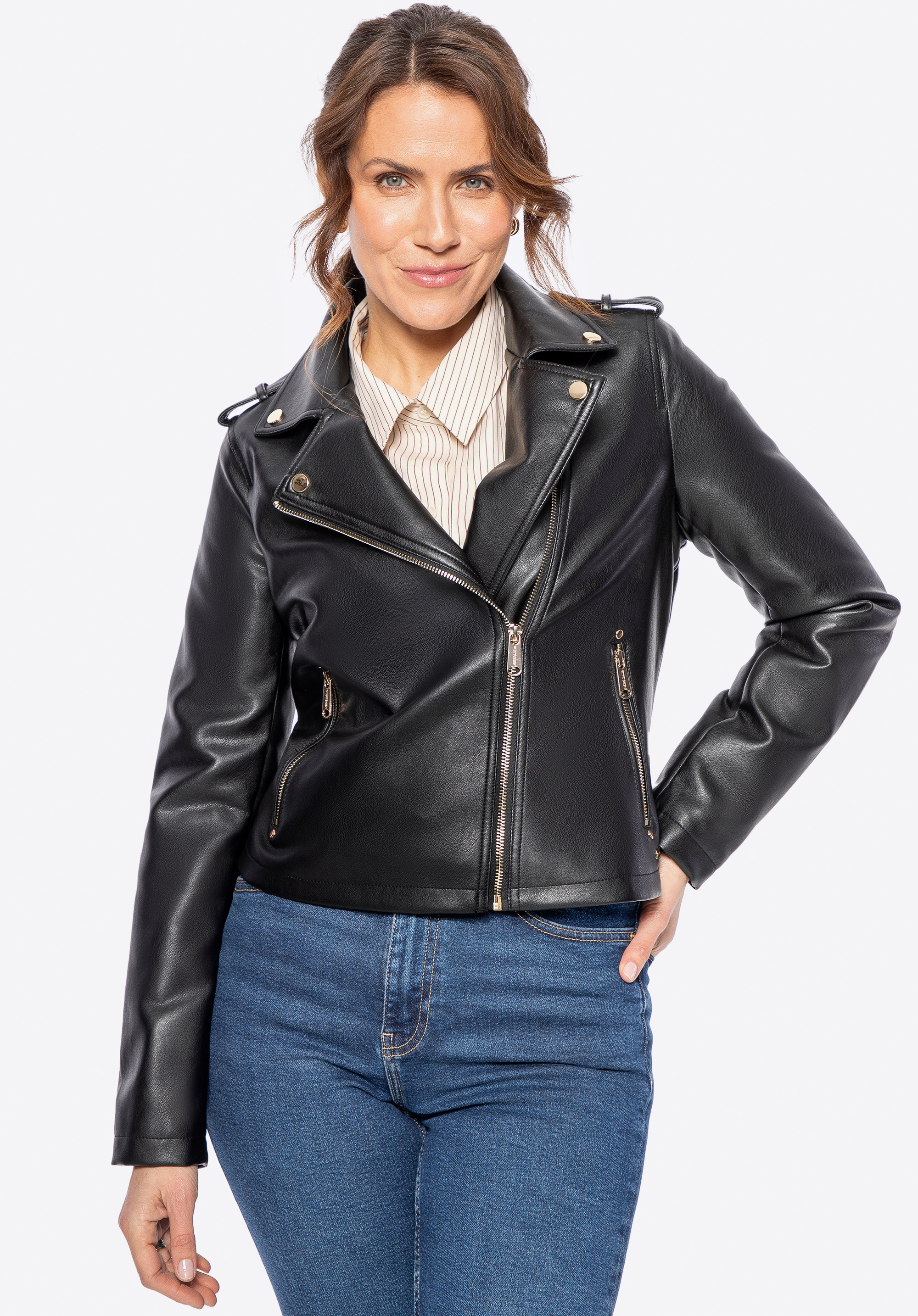 Damen-Ramones aus Öko-Leder mit Nieten, schwarz, 100-9P-102-1-2XL, Bild 1
