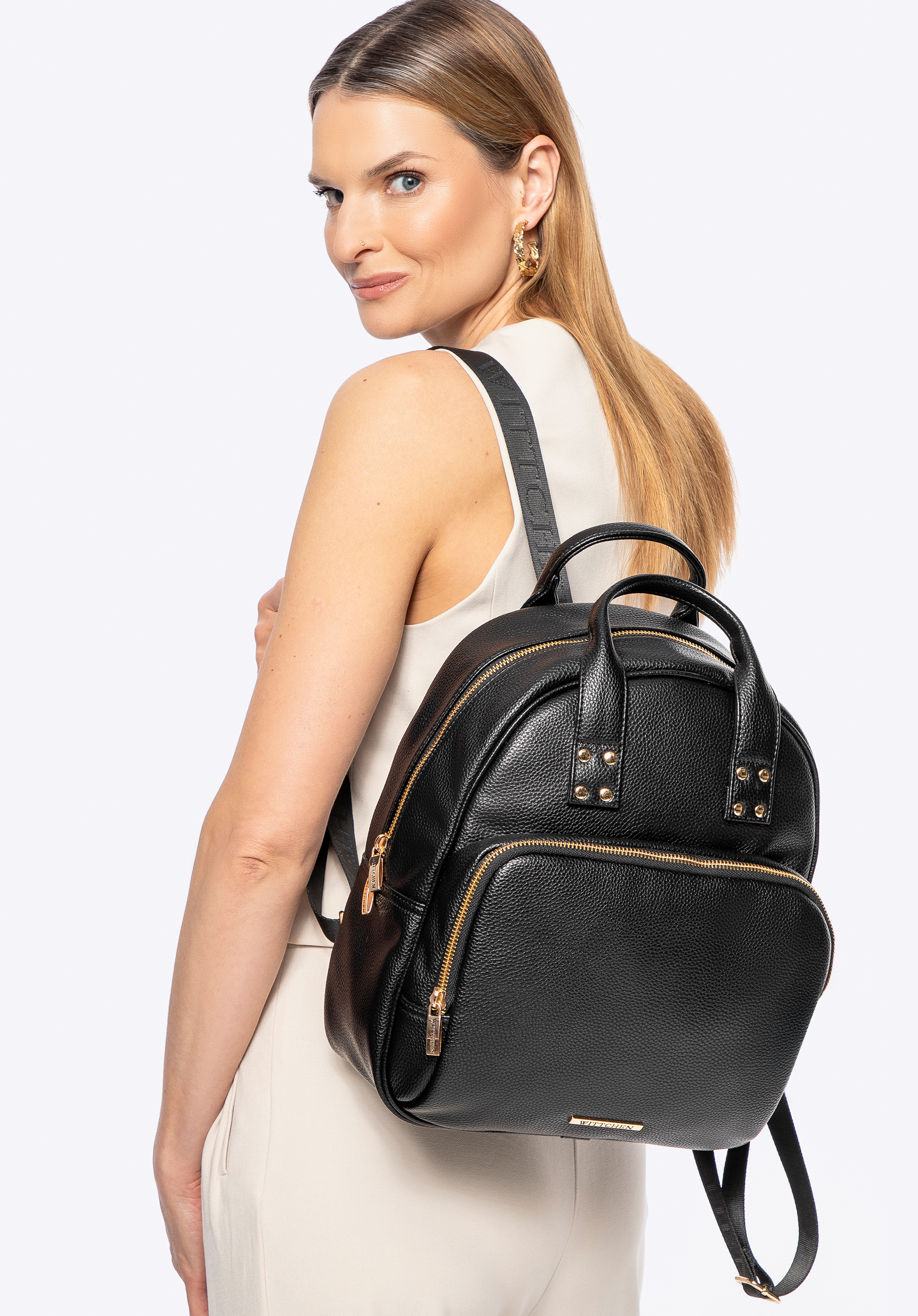 Damen-Rucksack aus Kunstleder mit Tragegriffen, schwarz, 100-4Y-002-1, Bild 1