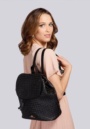 Damen-Rucksack aus Leder im Flecht-Design, schwarz, 92-4E-902-1, Bild 1