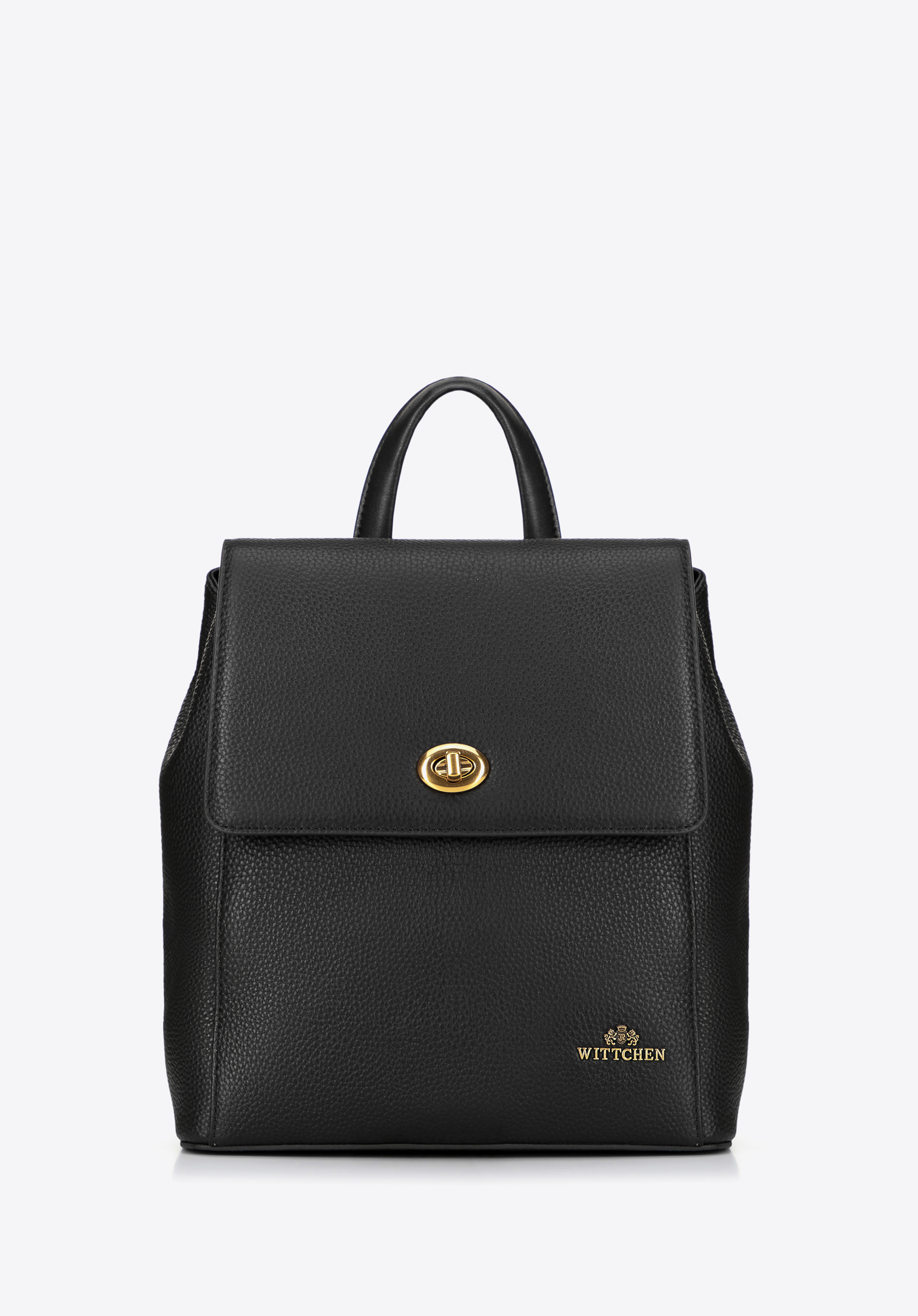 Damen-Rucksack aus Leder mit rechteckiger Klappe, schwarz, 100-4E-225-1, Bild 1