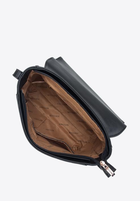 Damen-Rucksack aus Öko-Leder mit Metallic-Klappe und Streifen, schwarz, 95-4Y-403-4, Bild 3