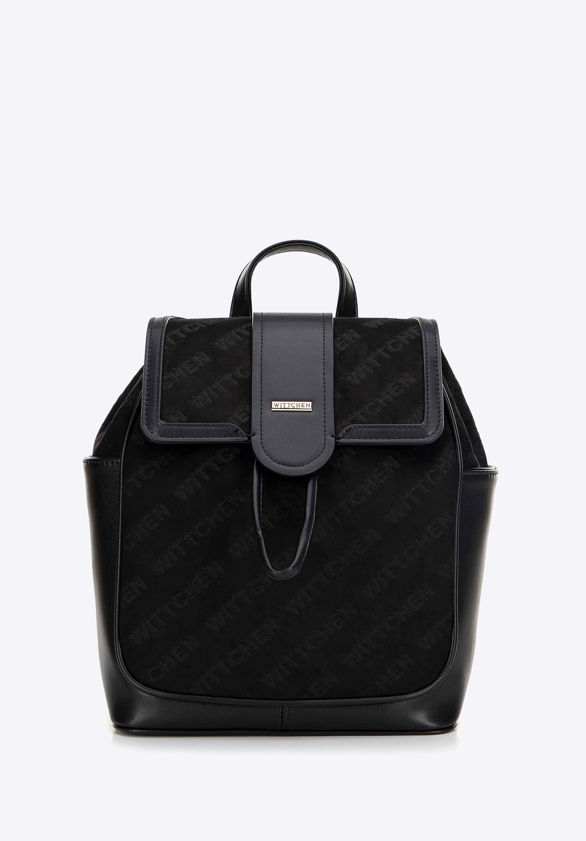 Damen-Rucksack aus Öko-Leder mit Stoffeinsatz, schwarz, 99-4Y-519-1, Bild 1