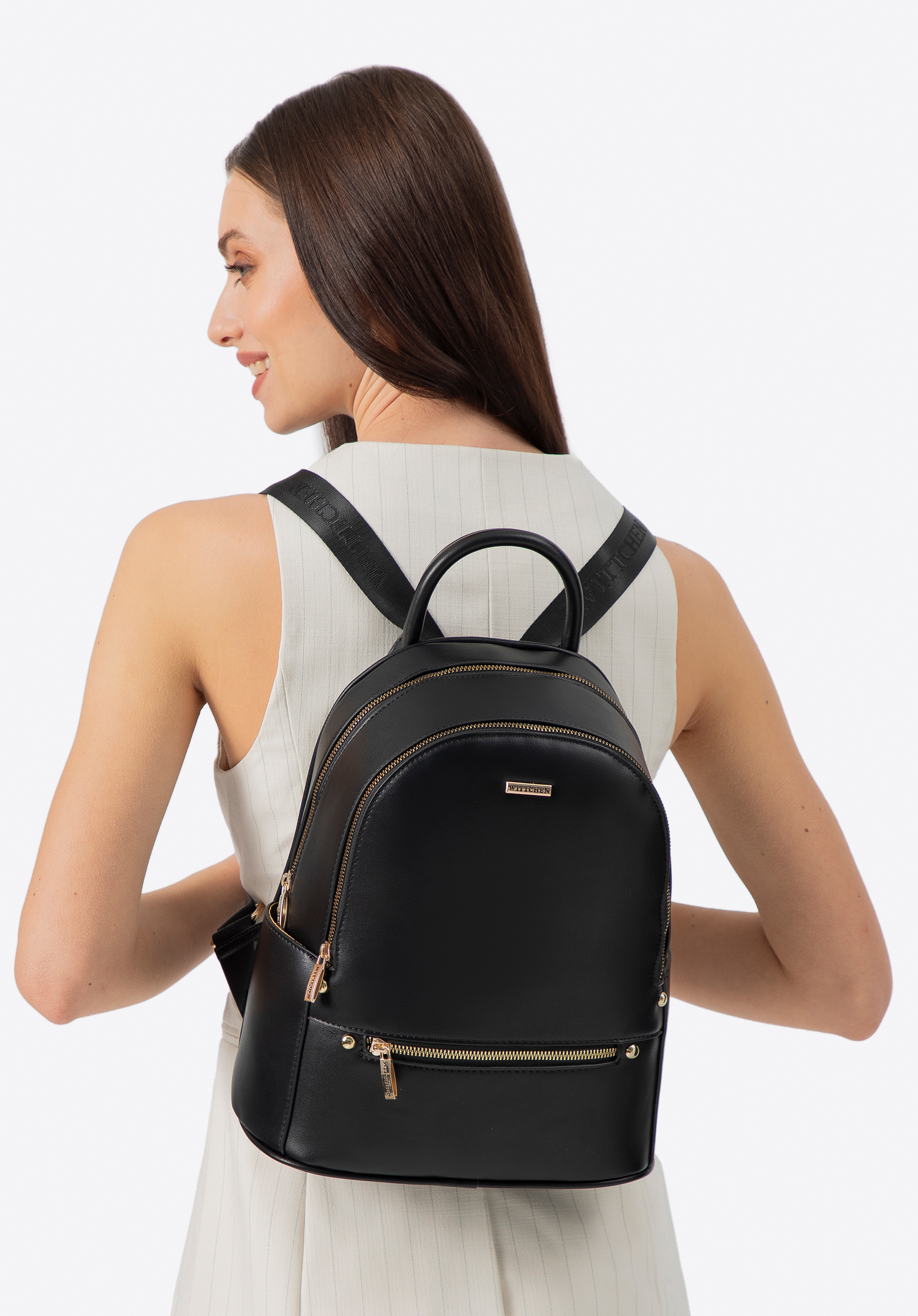 Damen-Rucksack aus Öko-Leder mit zwei Fächern, schwarz, 100-4Y-237-1, Bild 1