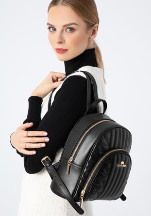 Gesteppte Damenrucksack für Damen mit Vordertasche, schwarz, 97-4E-628-1, Bild 1