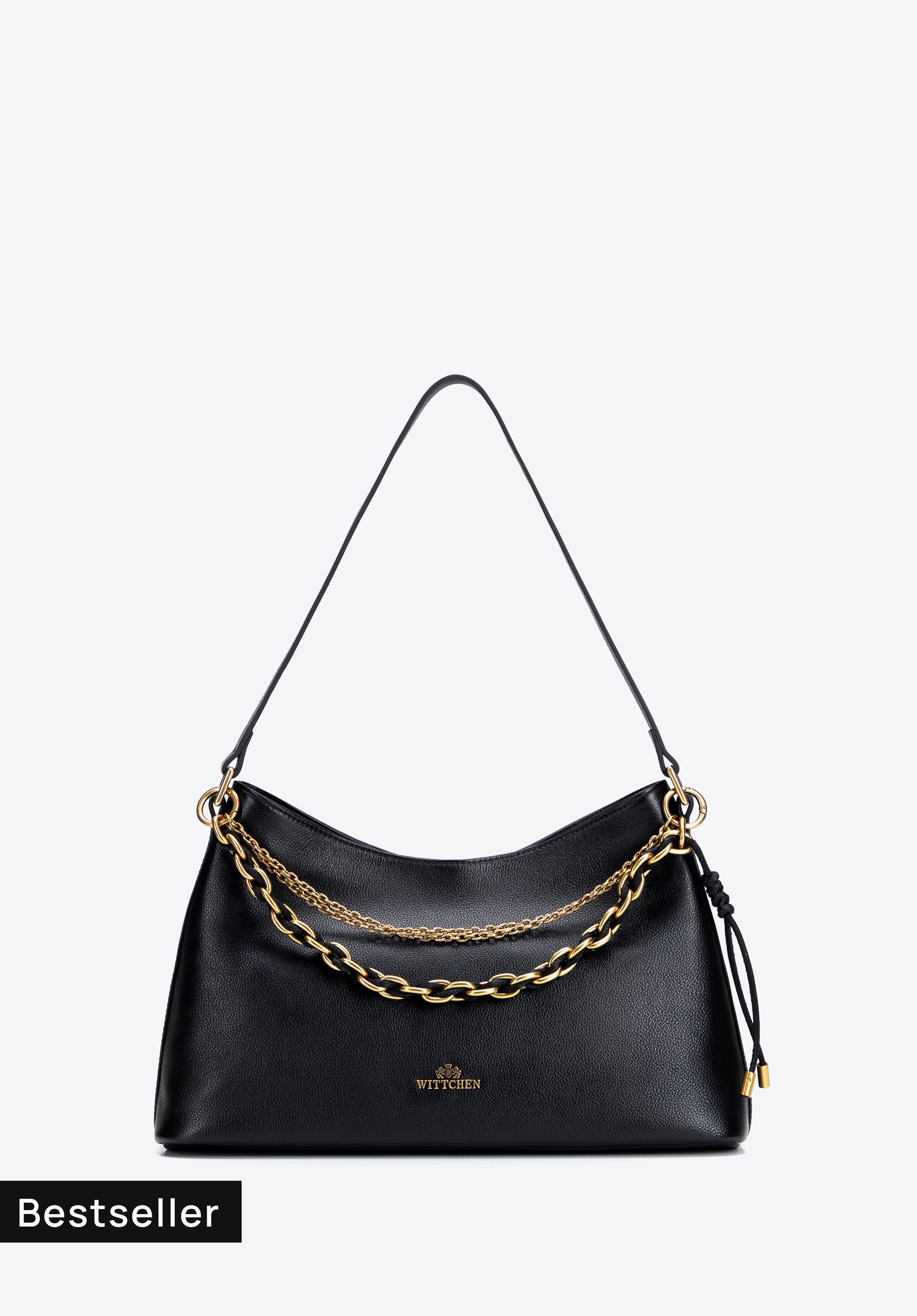 Damen-Schultertasche aus Leder mit Zierketten, schwarz, 103-4E-604-1, Bild 1