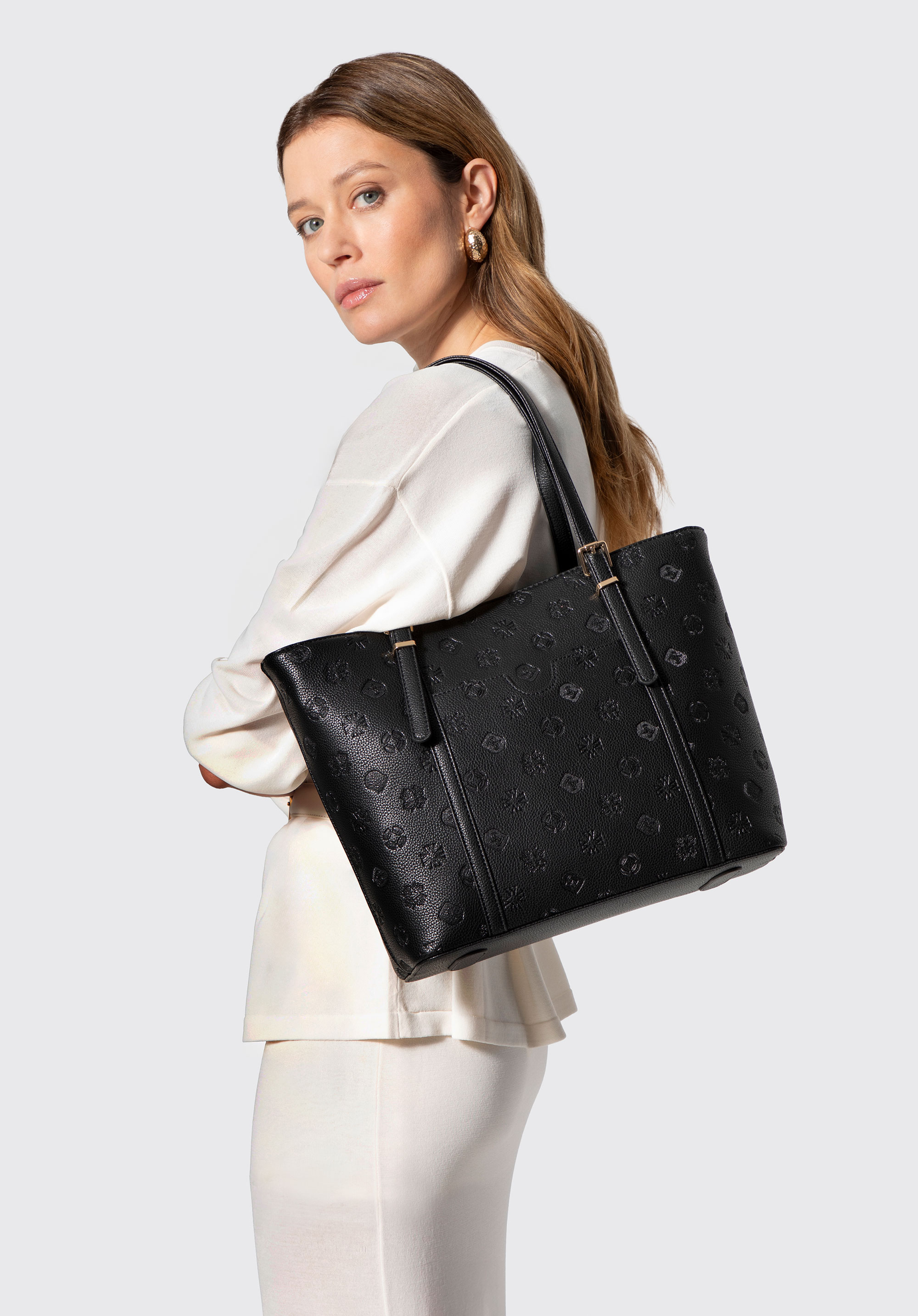 Damen-Shopper aus Kunstleder mit Prägung, schwarz, 101-4Y-P05-1, Bild 1