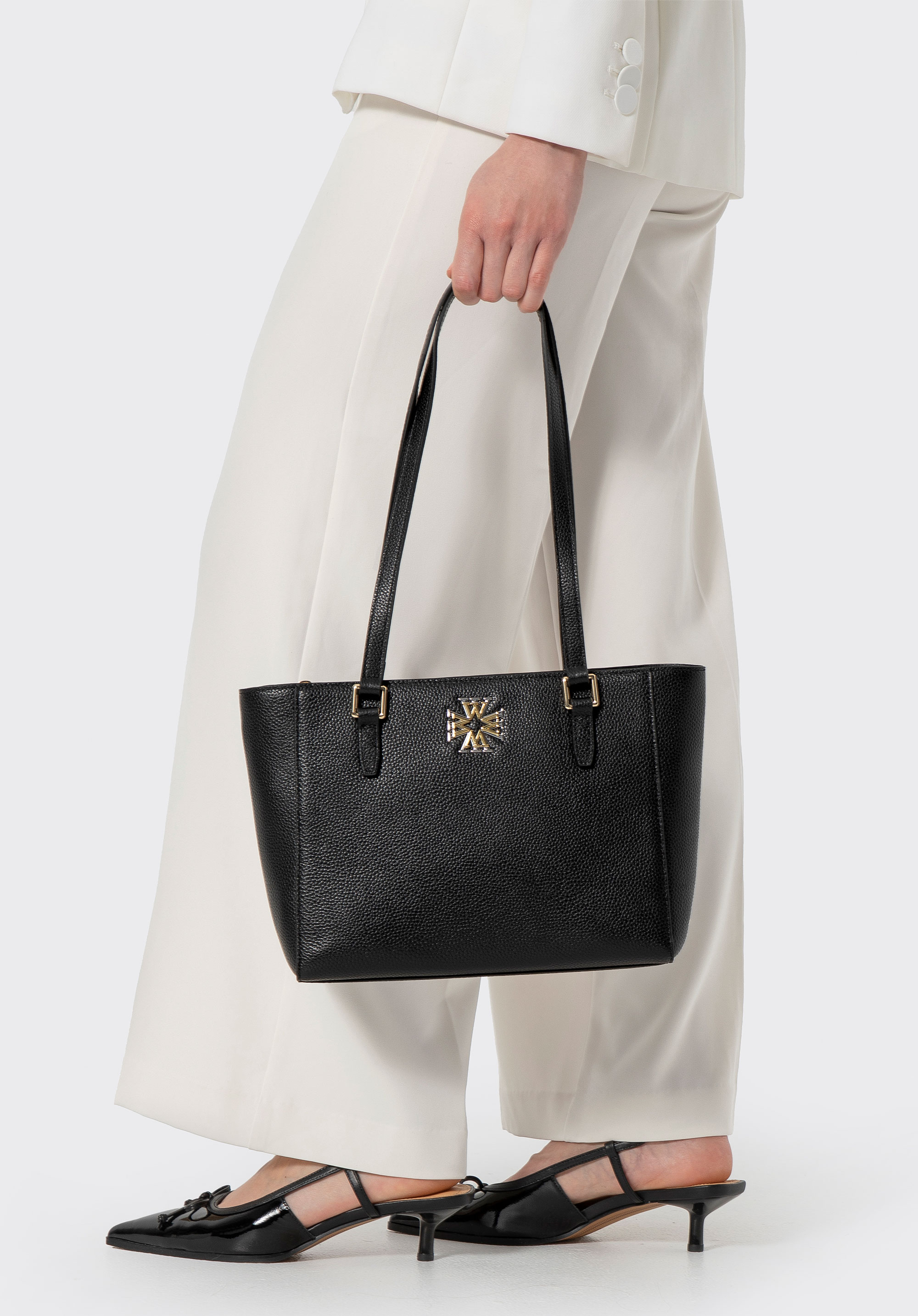 Damen-Shopper aus Leder, schwarz, 100-4E-612-1, Bild 1