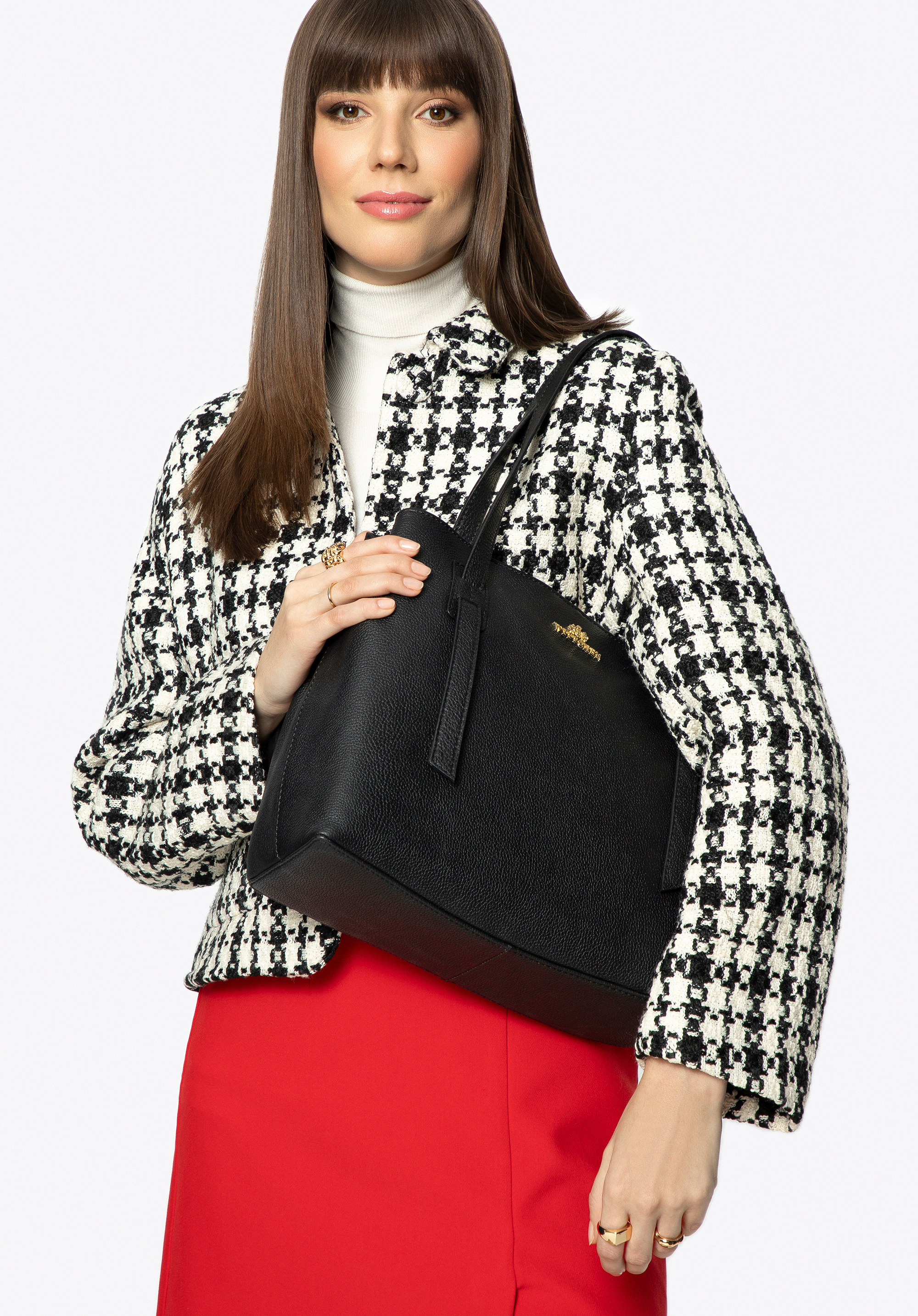 Damen-Shopper aus Leder mit dekorativen Griffen