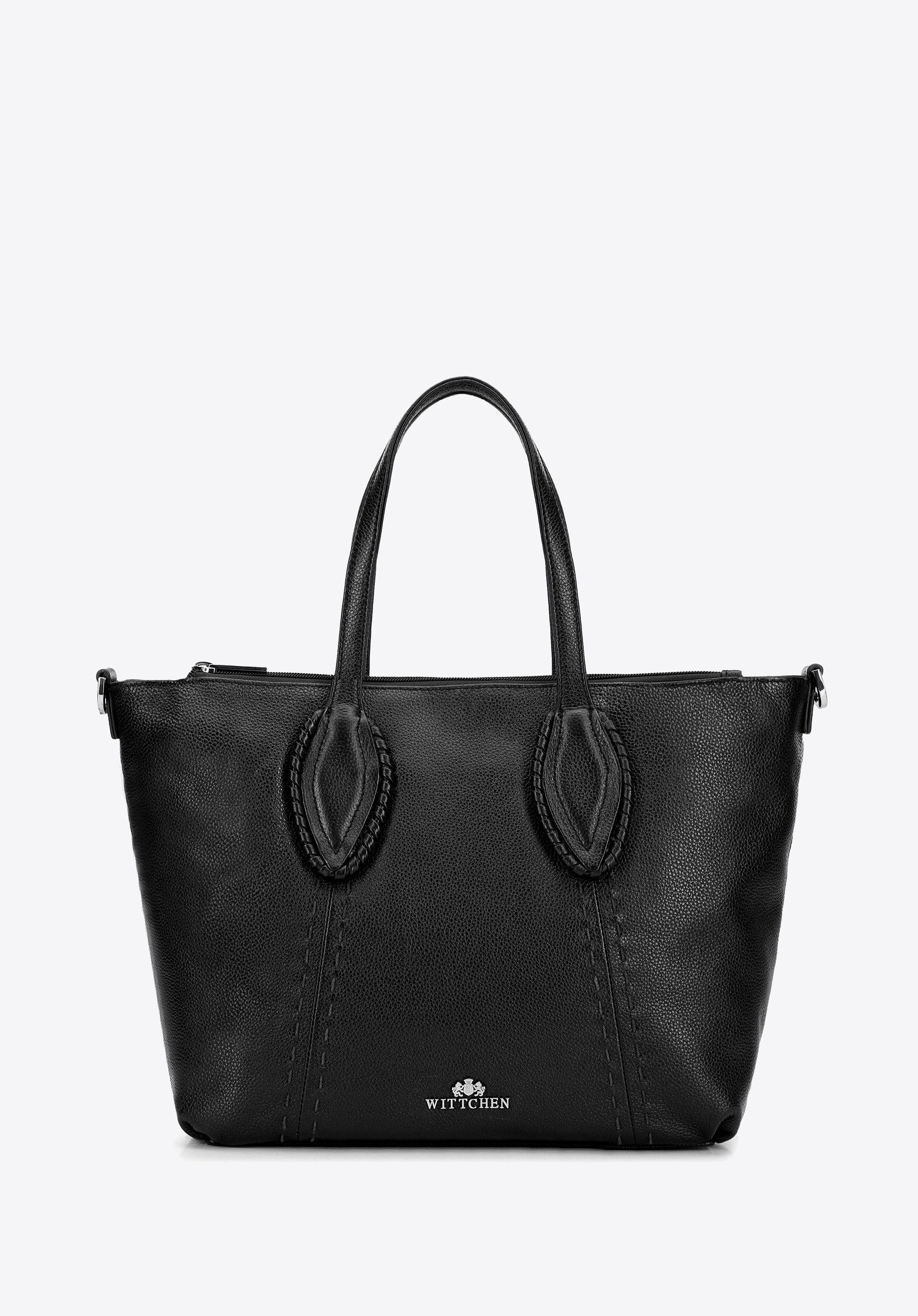 Damen-Shopper aus Leder mit Ziernähten, schwarz, 101-4E-808-1, Bild 1