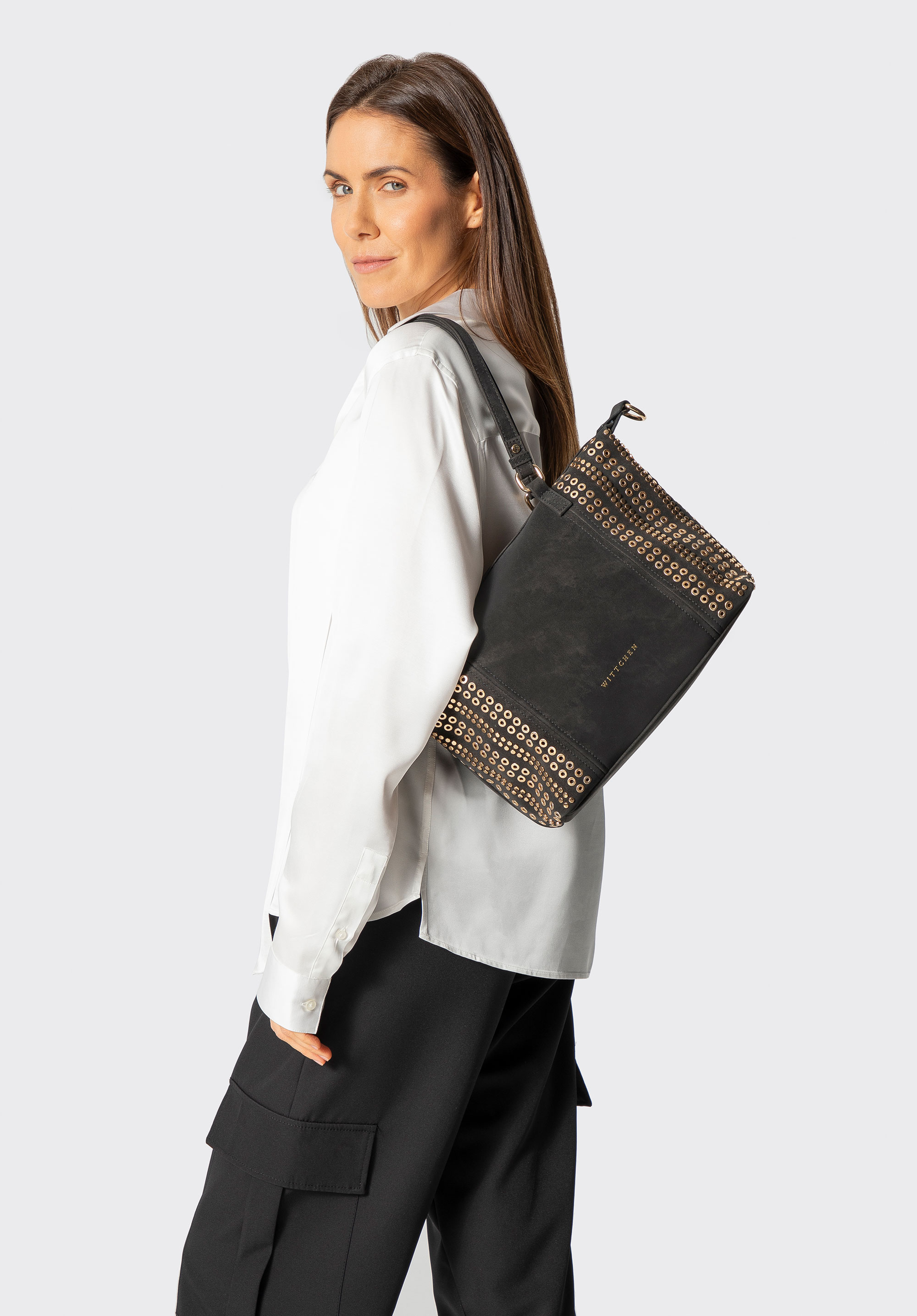 Damen-Shopper mit dekorativen Nieten, schwarz, 101-4Y-712-1, Bild 1