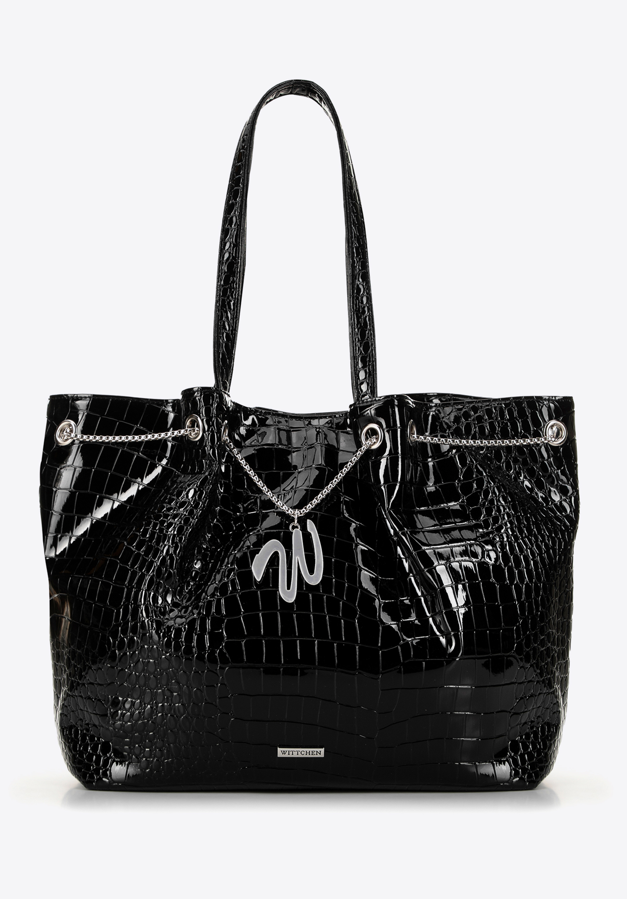 Damen Shopper Tasche aus Kunstleder in Kroko-Optik, schwarz, 99-4Y-434-1, Bild 1