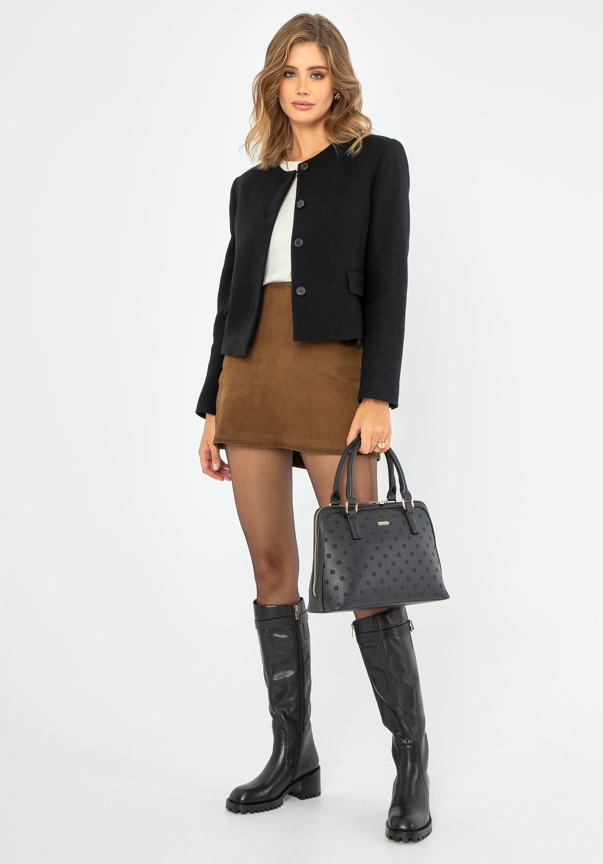 Damen-Shopper-Tasche mit geprägtem Monogramm, schwarz, 99-4Y-233-1, Bild 1