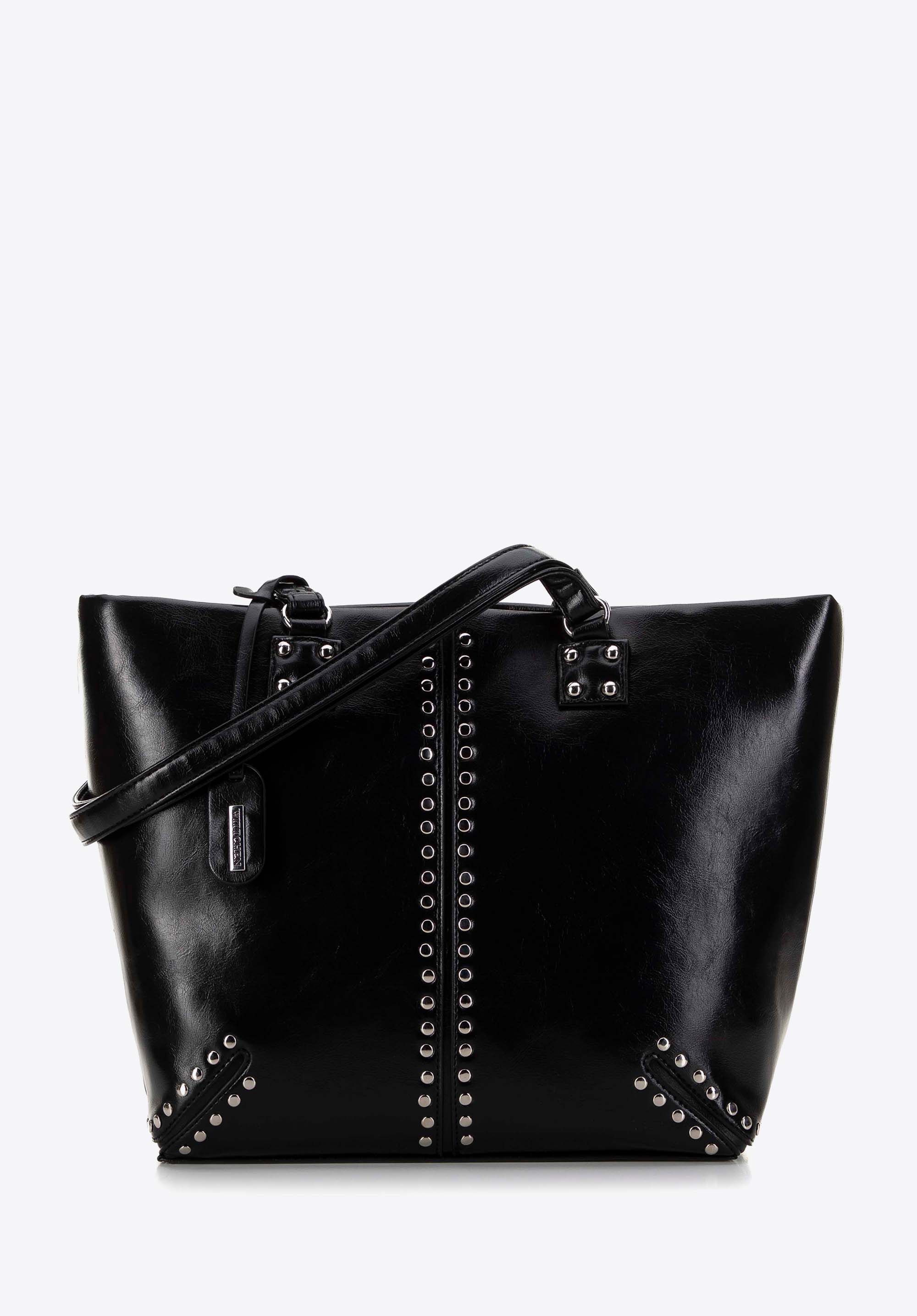 Damen Shopper Tasche mit Nieten, schwarz, 99-4Y-432-1, Bild 1