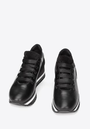 Damen-Sneaker aus drei Lederarten auf der Plattform, schwarz, 93-D-652-1-36, Bild 1