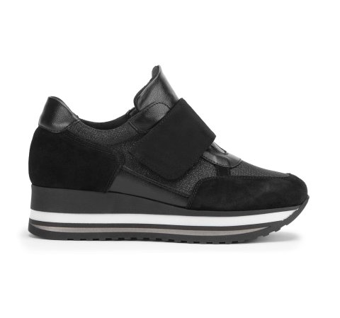 Damen-Sneaker aus Wildleder mit Klettverschluss auf der Plattform, schwarz, 93-D-654-1-38, Bild 1