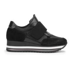 Damen-Sneaker aus Wildleder mit Klettverschluss auf der Plattform, schwarz, 93-D-654-1-41, Bild 1