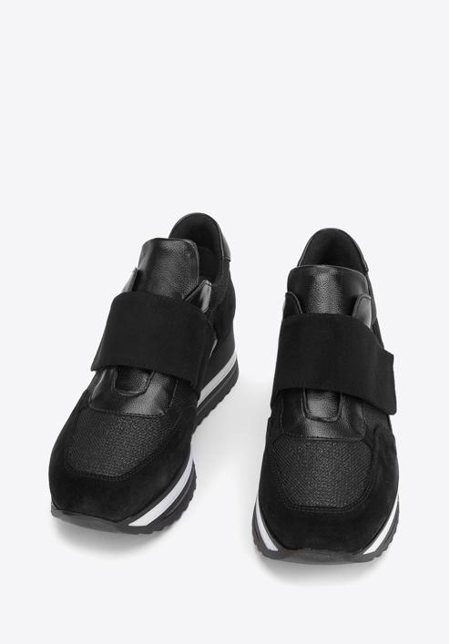 Damen-Sneaker aus Wildleder mit Klettverschluss auf der Plattform, schwarz, 93-D-654-1-39, Bild 2