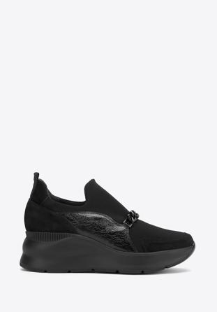 Damen-Sneakers aus Wildleder mit Kette, schwarz, 93-D-653-1-39, Bild 1