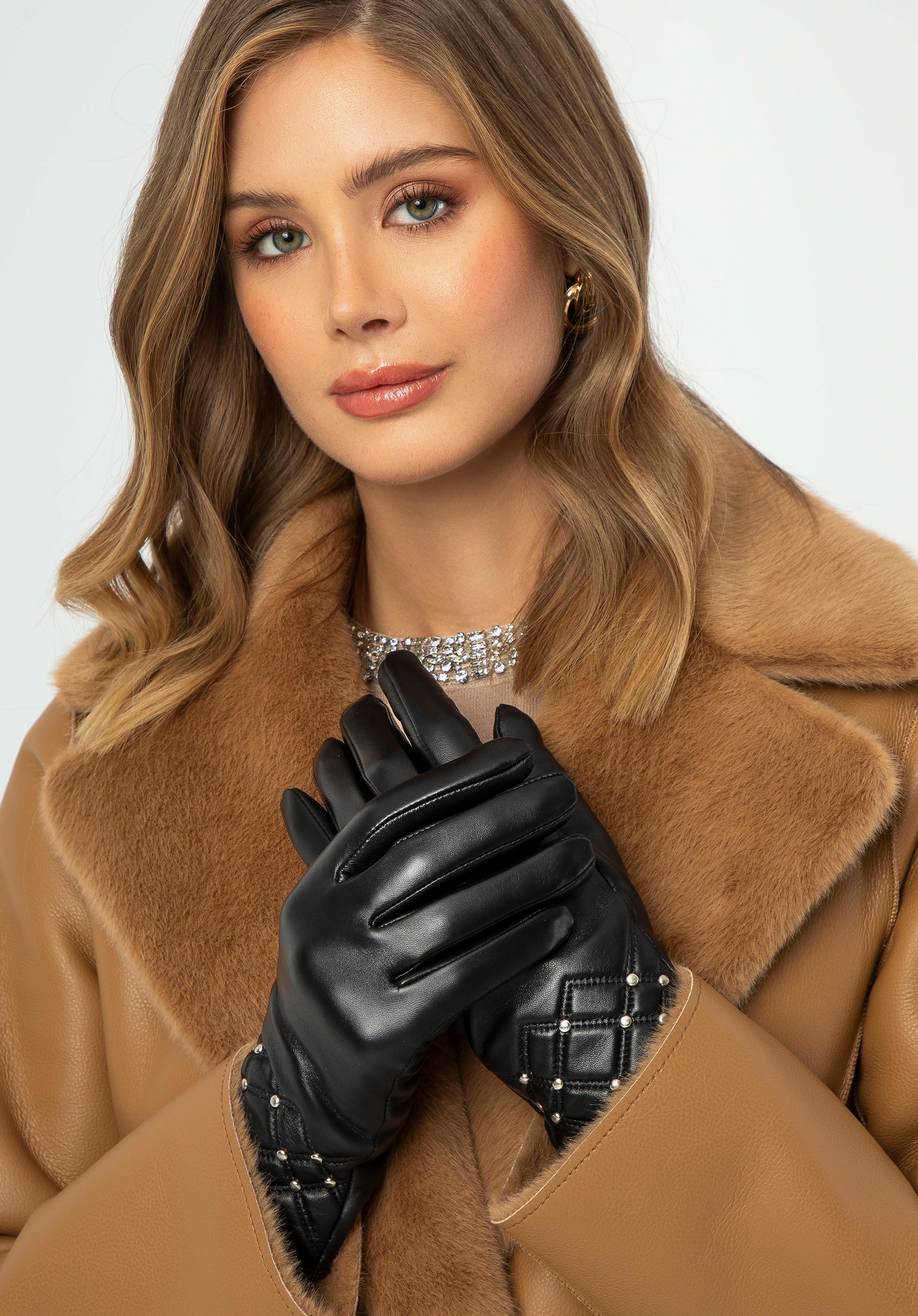 Damen-Stepphandschuhe aus Leder, schwarz, 44-6A-707-1-L, Bild 1