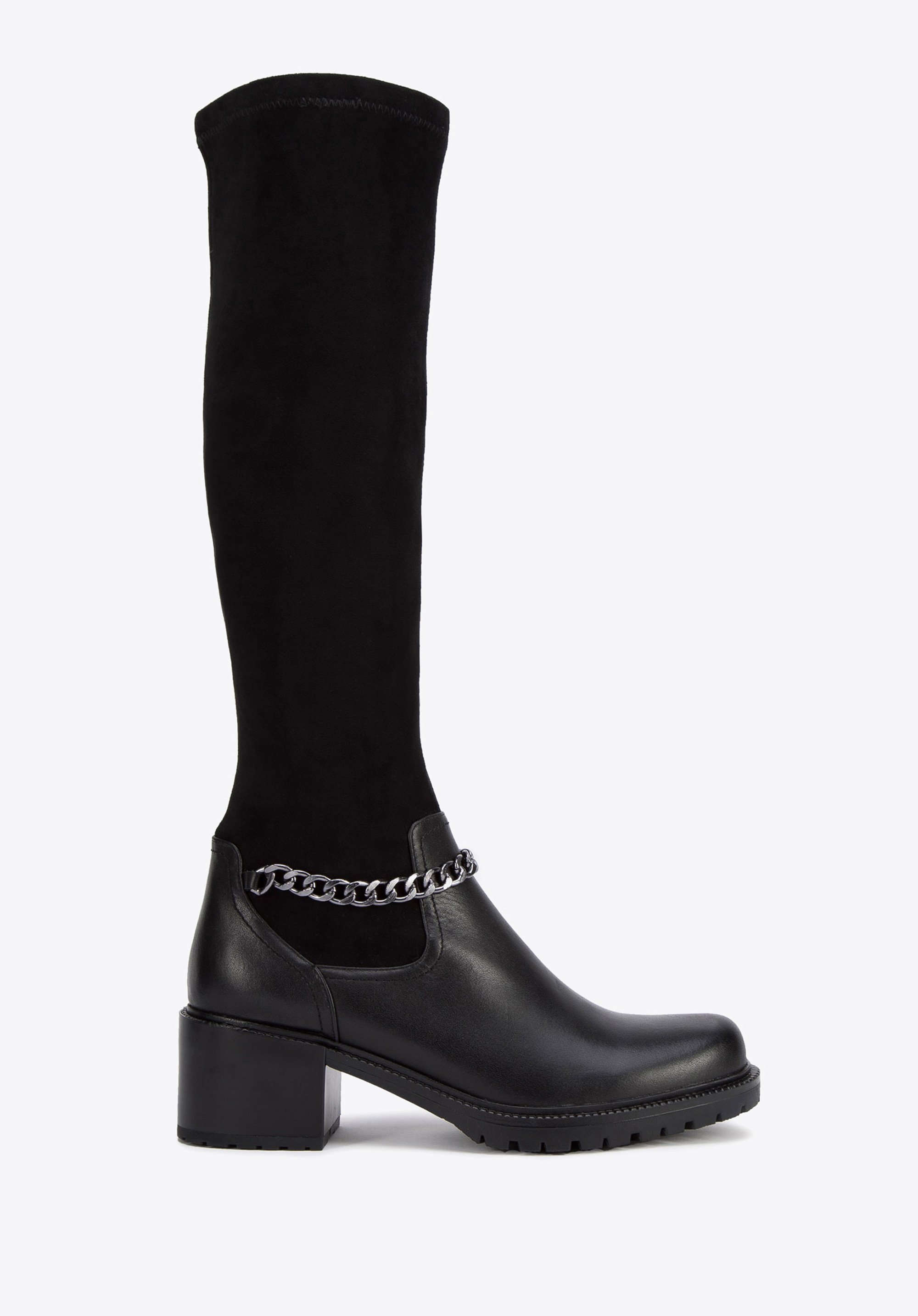 Damen-Stiefel  aus Leder mit elastischem Schaft und Kette