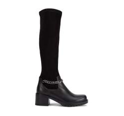 Damen-Stiefel  aus Leder mit elastischem Schaft und Kette, schwarz, 95-D-515-1-37, Bild 1