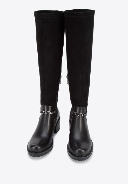 Damen-Stiefel  aus Leder mit elastischem Schaft und Kette, schwarz, 95-D-515-1-37, Bild 2