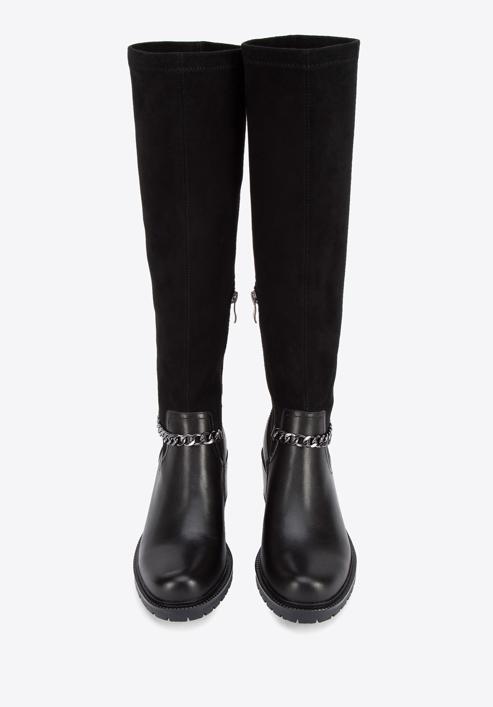 Damen-Stiefel  aus Leder mit elastischem Schaft und Kette, schwarz, 95-D-515-1-37, Bild 3