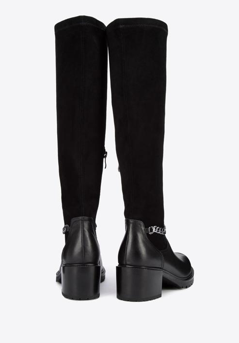 Damen-Stiefel  aus Leder mit elastischem Schaft und Kette, schwarz, 95-D-515-1-37, Bild 4