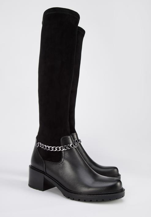 Damen-Stiefel  aus Leder mit elastischem Schaft und Kette, schwarz, 95-D-515-1-37, Bild 7