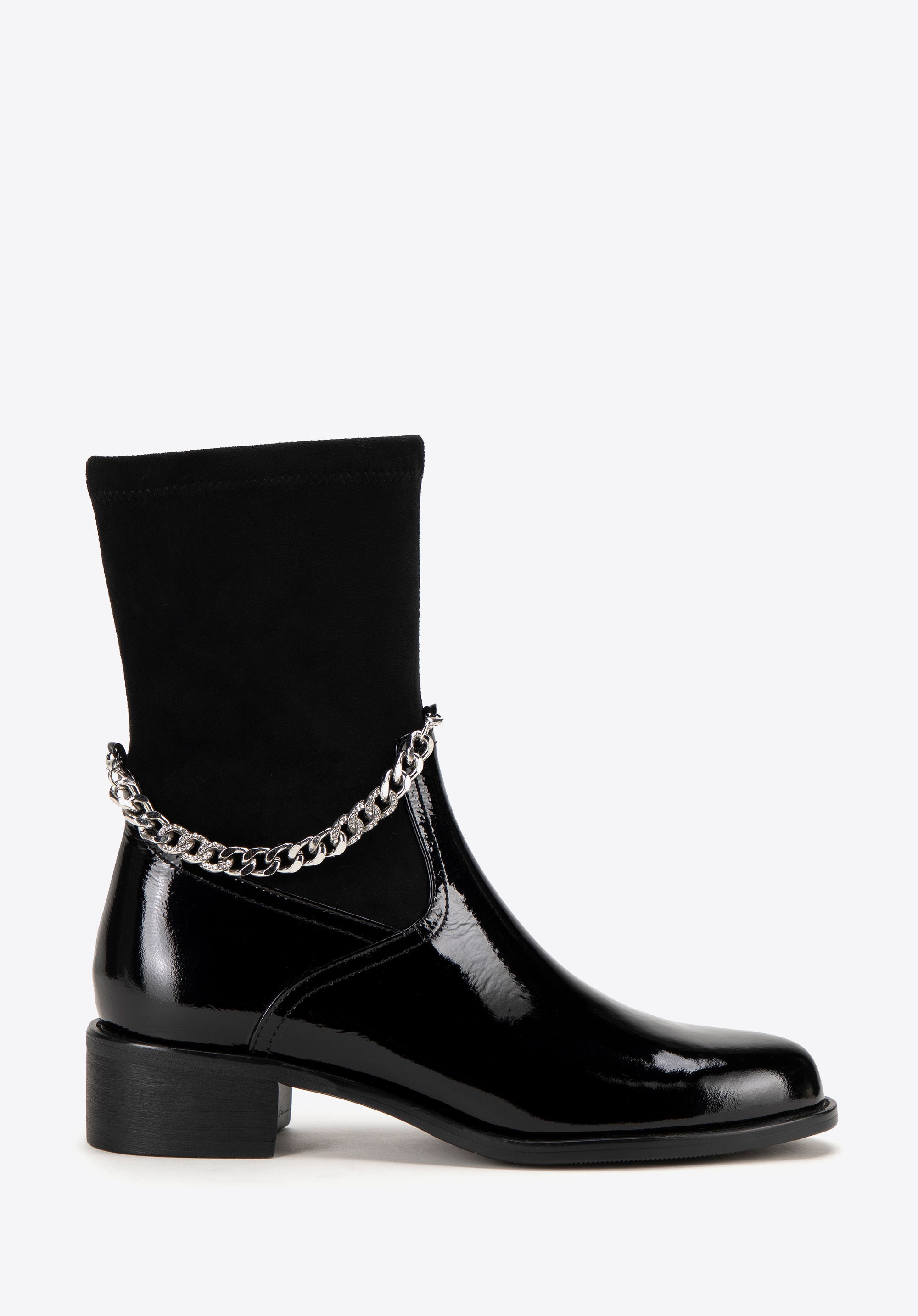 Damen Stiefeletten aus Leder mit Kette, schwarz, 99-D-502-1-38, Bild 1
