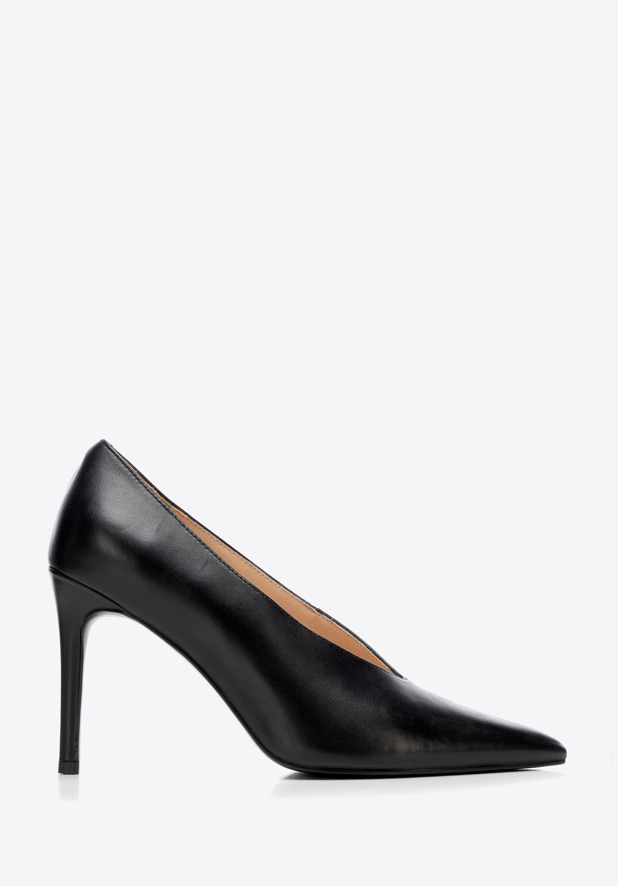 Damen-Stilettos aus Leder mit V-Ausschnitt, schwarz, 101-D-954-1-39, Bild 1