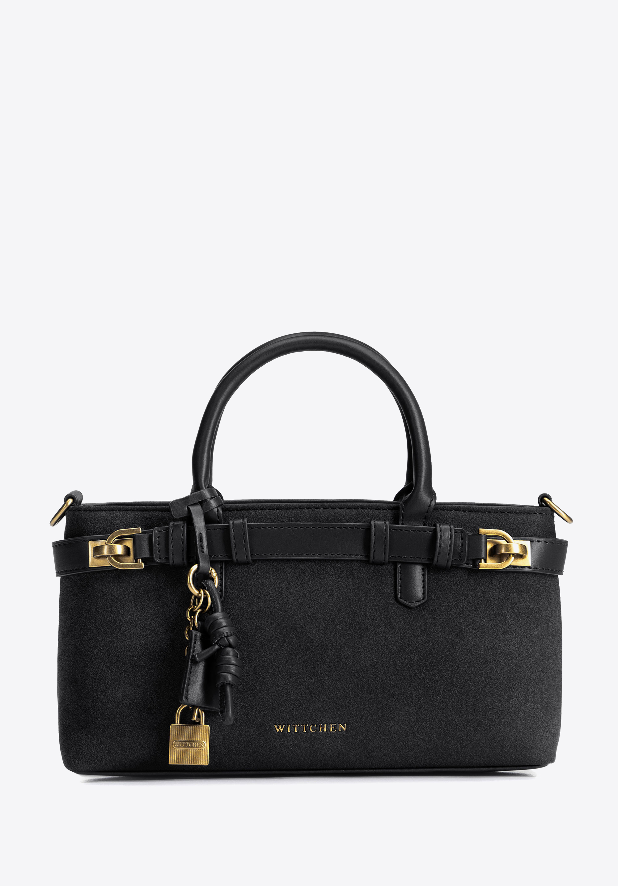 Damen-Tragetasche aus kontrastierenden Materialien mit dekorativem Charme, schwarz, 104-4Y-507-1, Bild 1