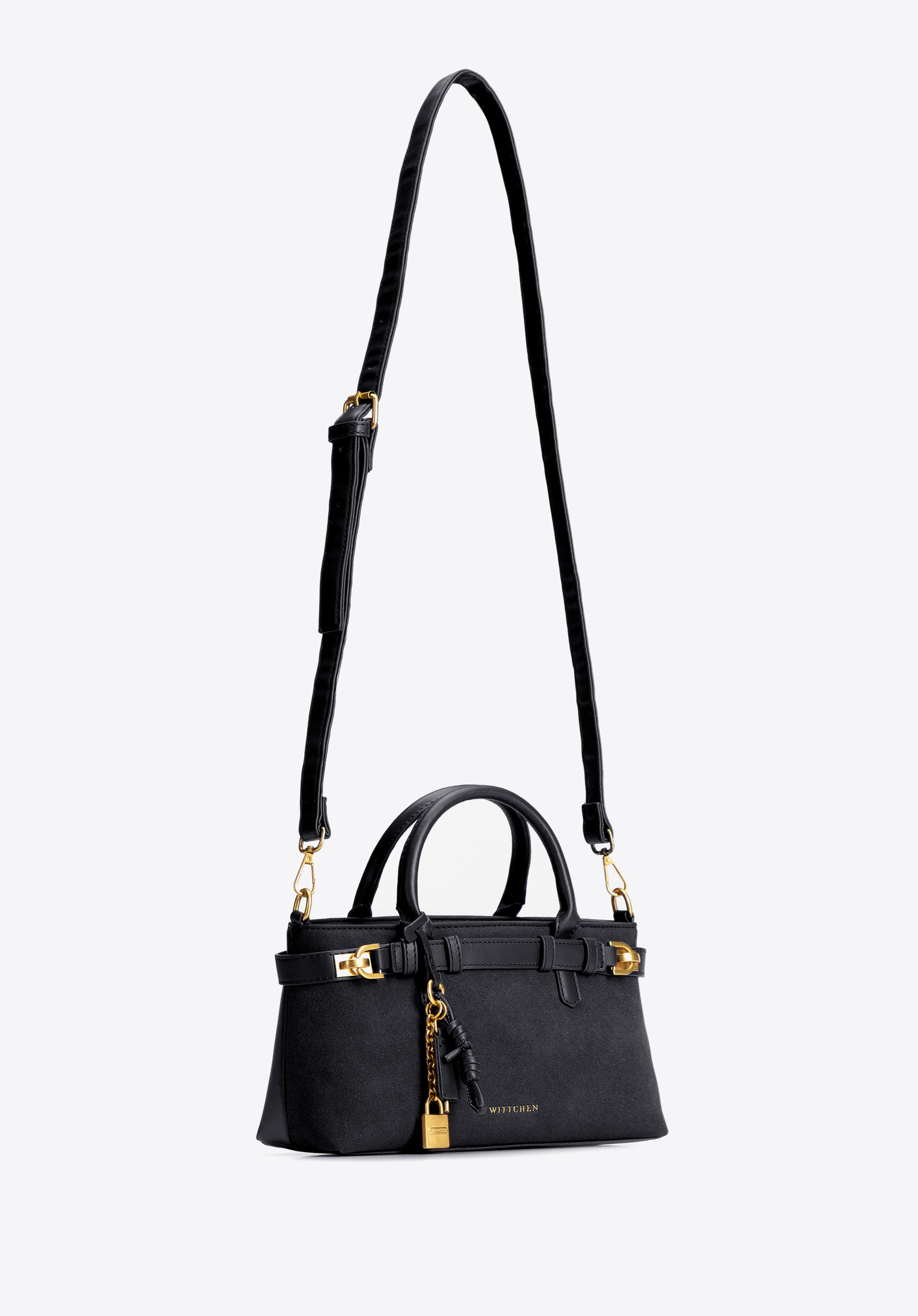Damen-Tragetasche aus kontrastierenden Materialien mit dekorativem Charme, schwarz, 104-4Y-507-1, Bild 1