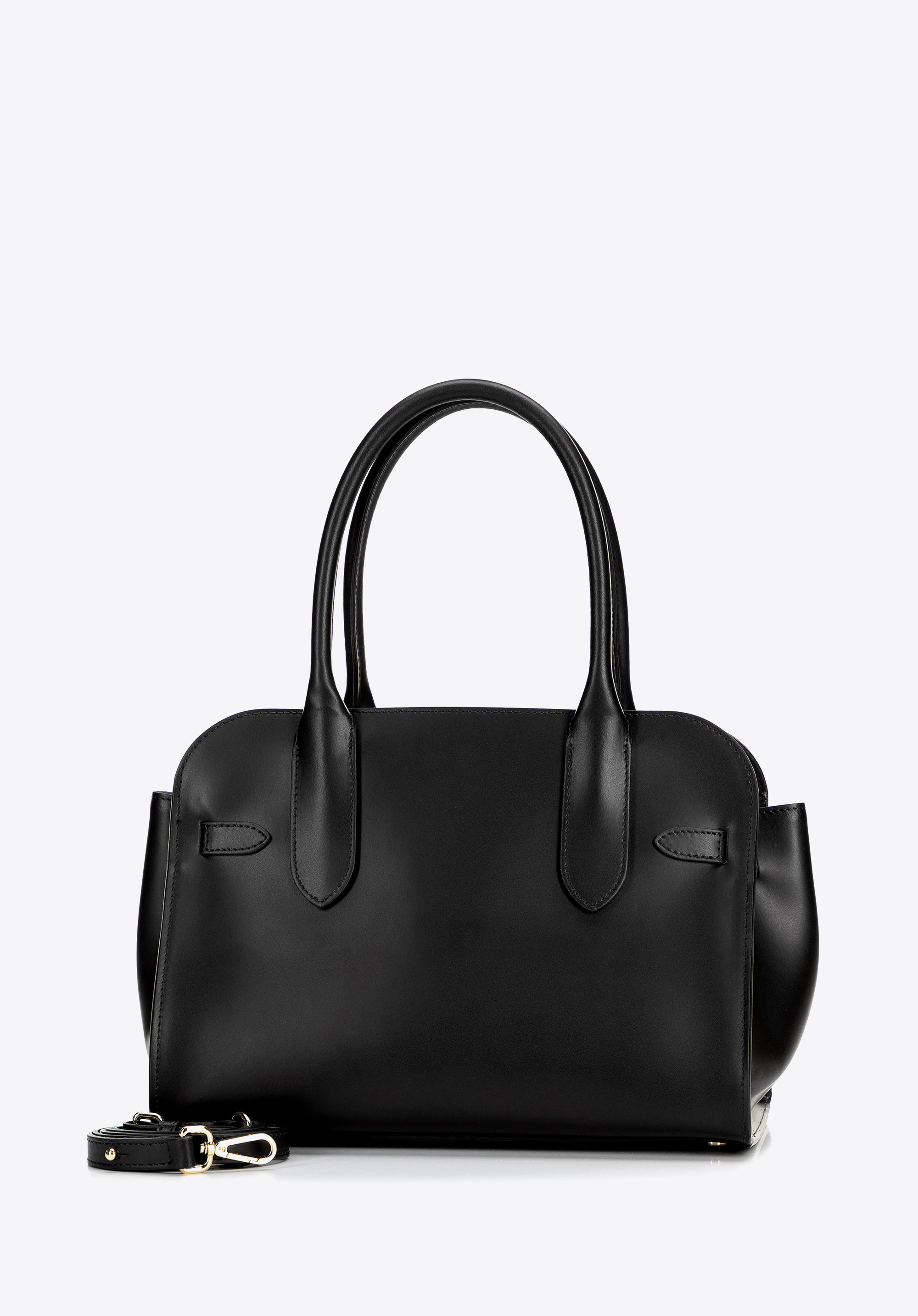 Damen-Tragetasche aus Leder mit dekorativem Verschluss, schwarz, 102-4E-001-1, Bild 1