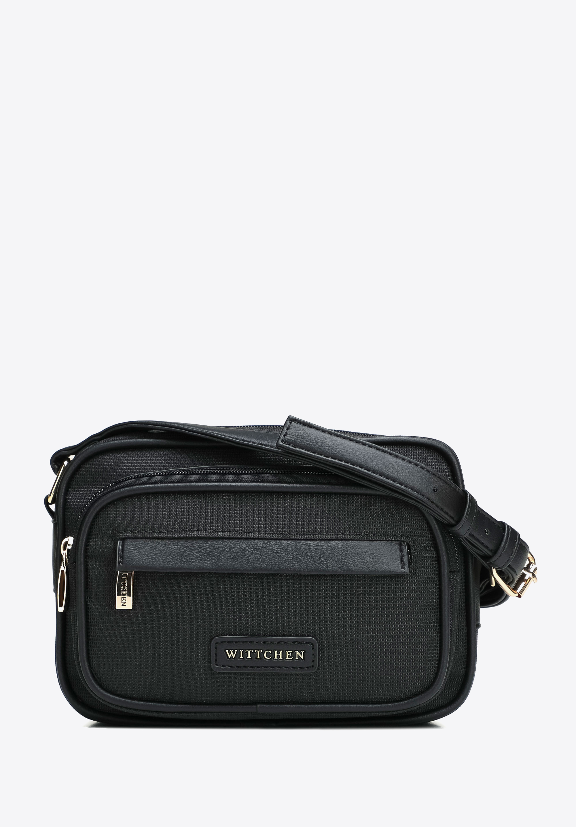 Damen-Umhängetasche mit Details aus Kunstleder, schwarz, 102-4Y-402-1, Bild 1