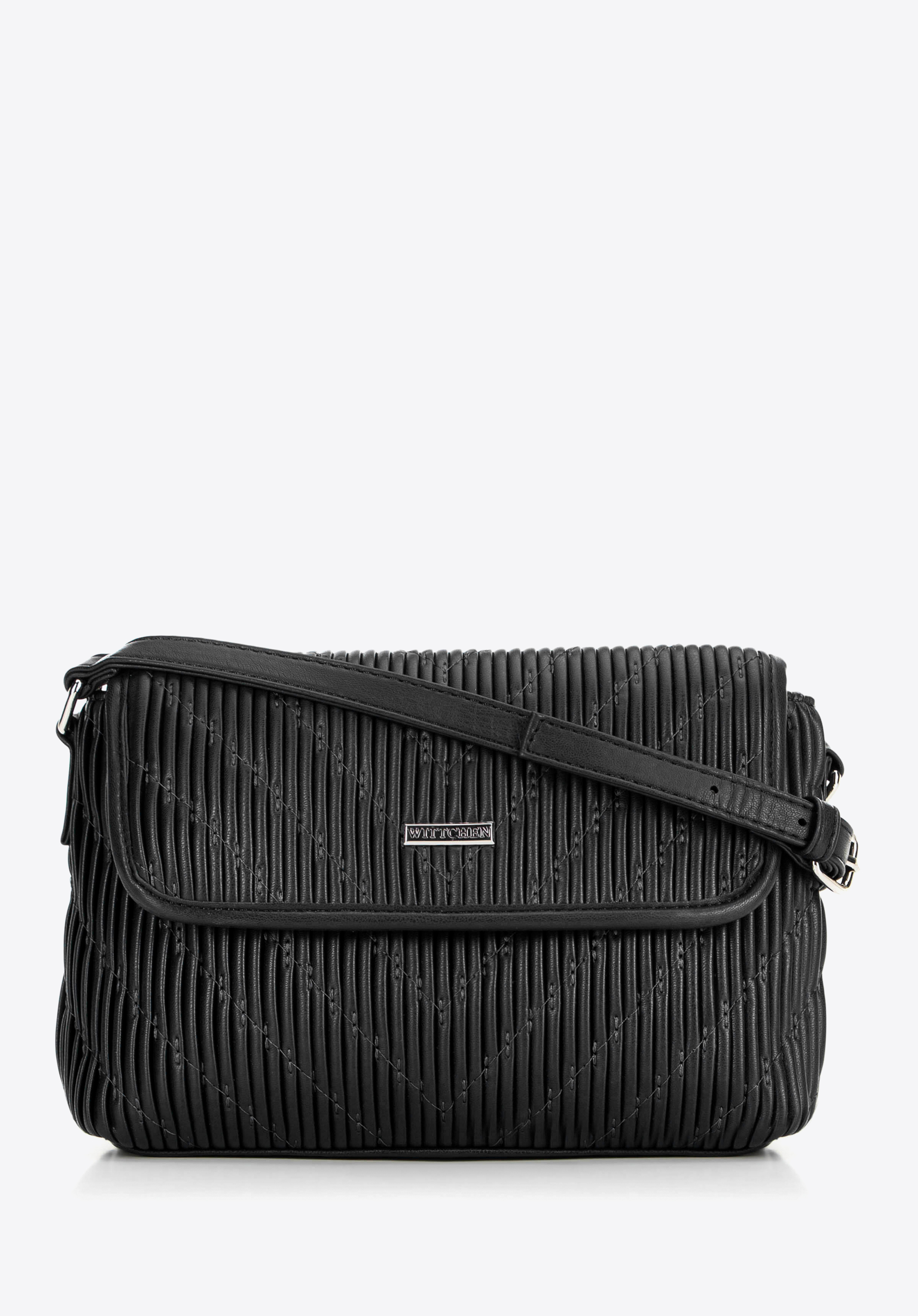 Damen-Umhängetasche mit vertikalen Nähten aus Öko-Leder, schwarz, 99-4Y-635-1, Bild 1