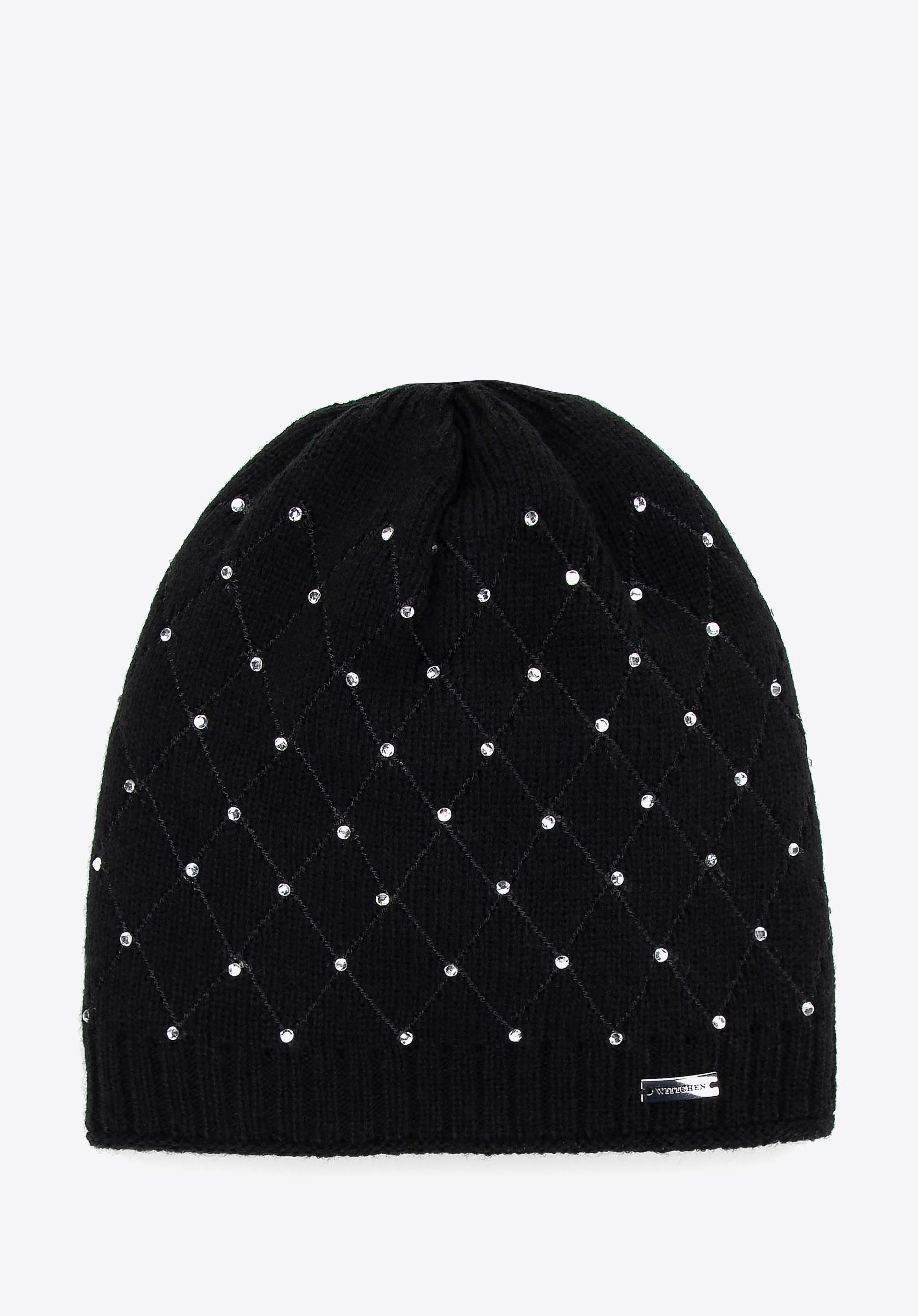 Damen Wintermütze mit Kristallperlen, schwarz, 99-HF-001-1, Bild 1