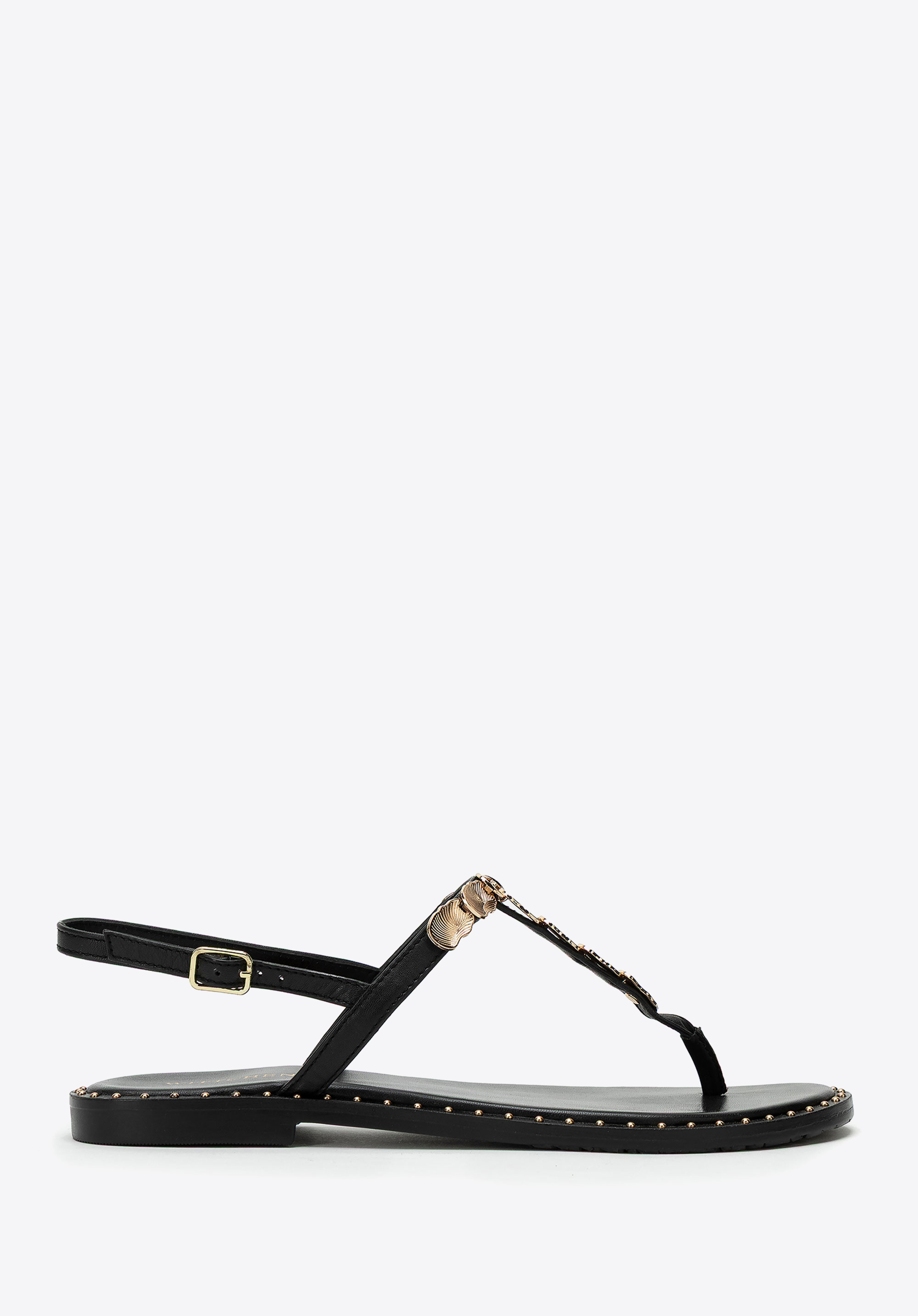 Damen-Zehenstegsandalen aus Leder mit Verzierungen, schwarz, 100-D-703-1-39, Bild 1