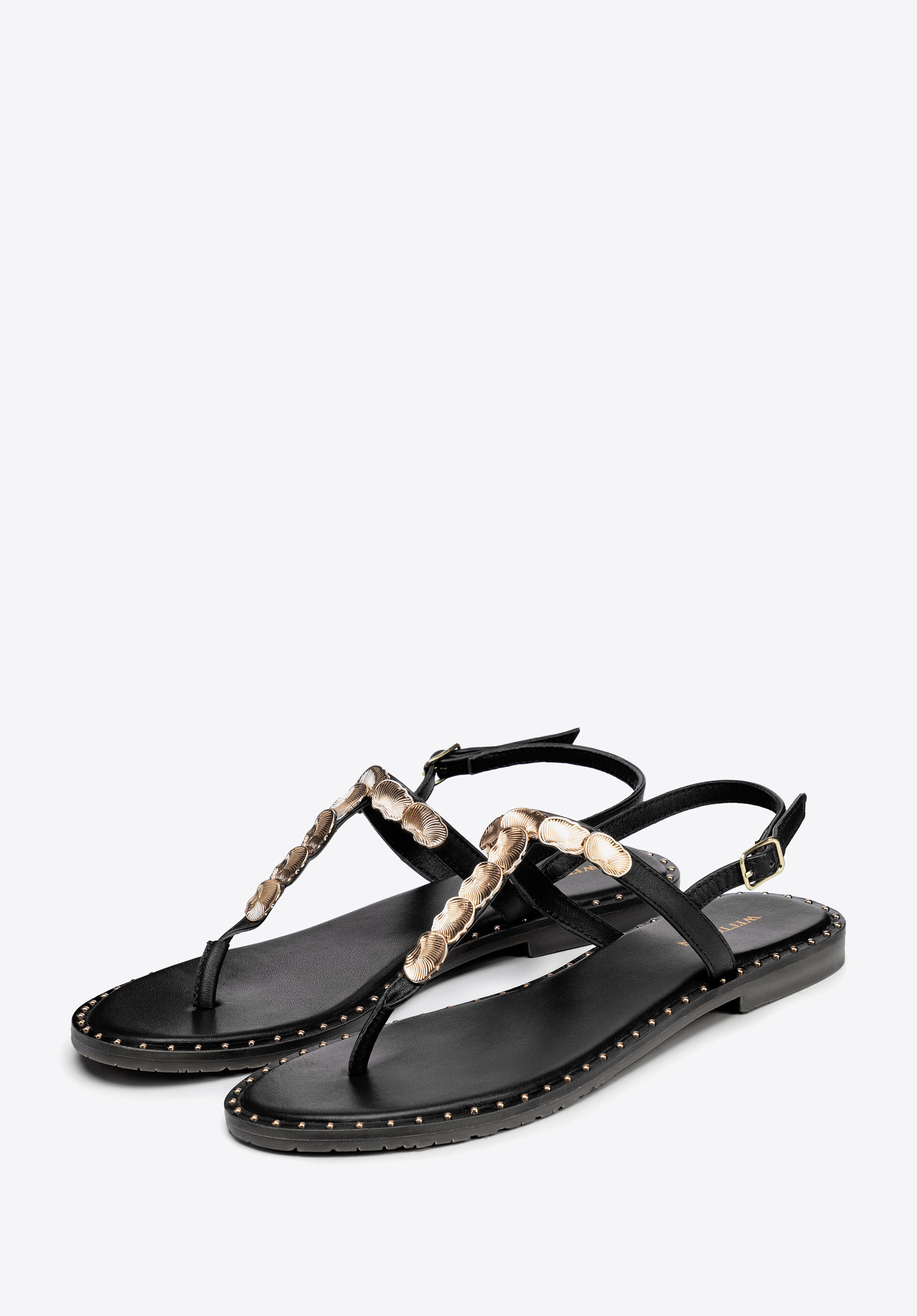 Damen-Zehenstegsandalen aus Leder mit Verzierungen, schwarz, 100-D-703-1-36, Bild 1