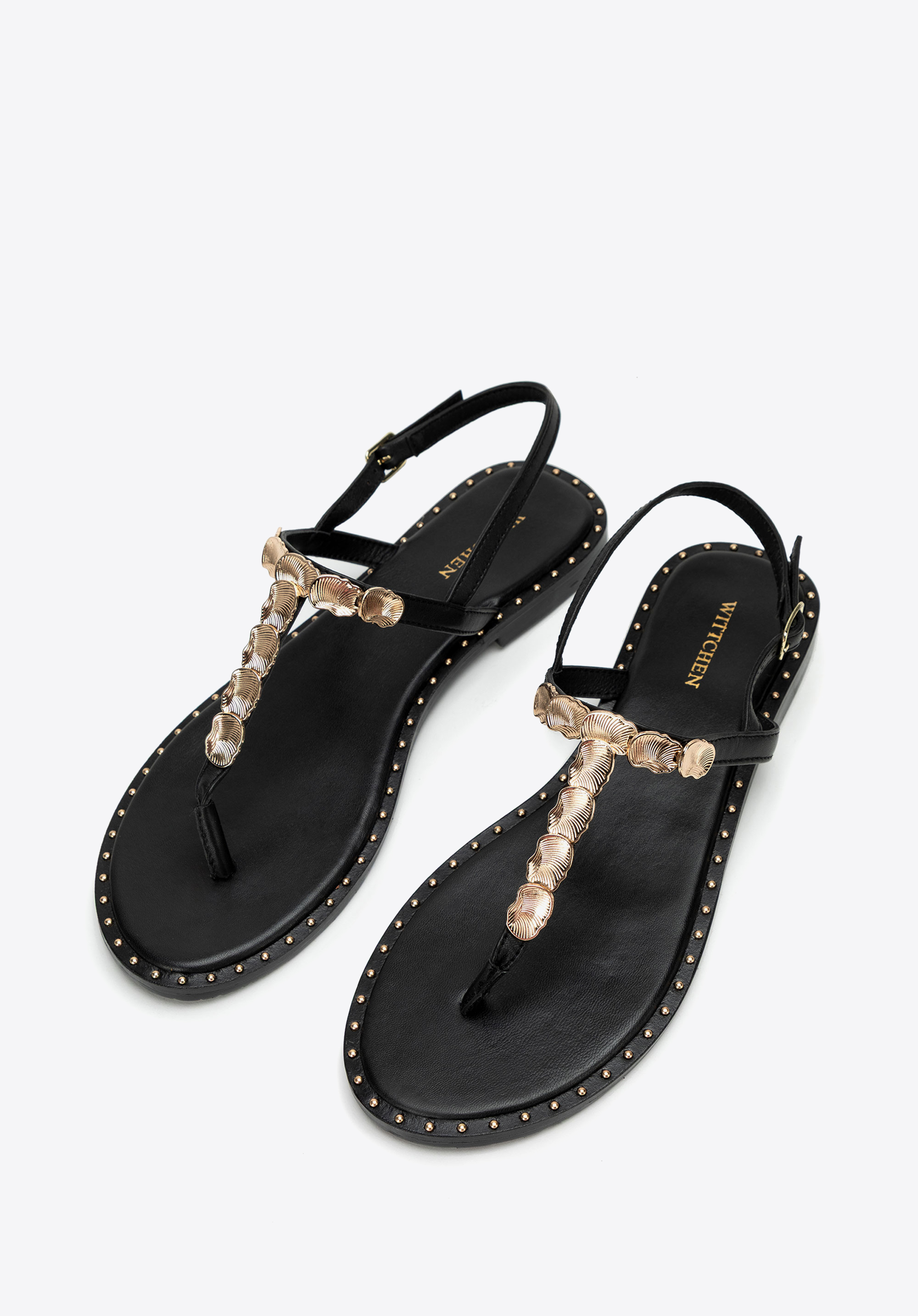 Damen-Zehenstegsandalen aus Leder mit Verzierungen, schwarz, 100-D-703-1-39, Bild 1