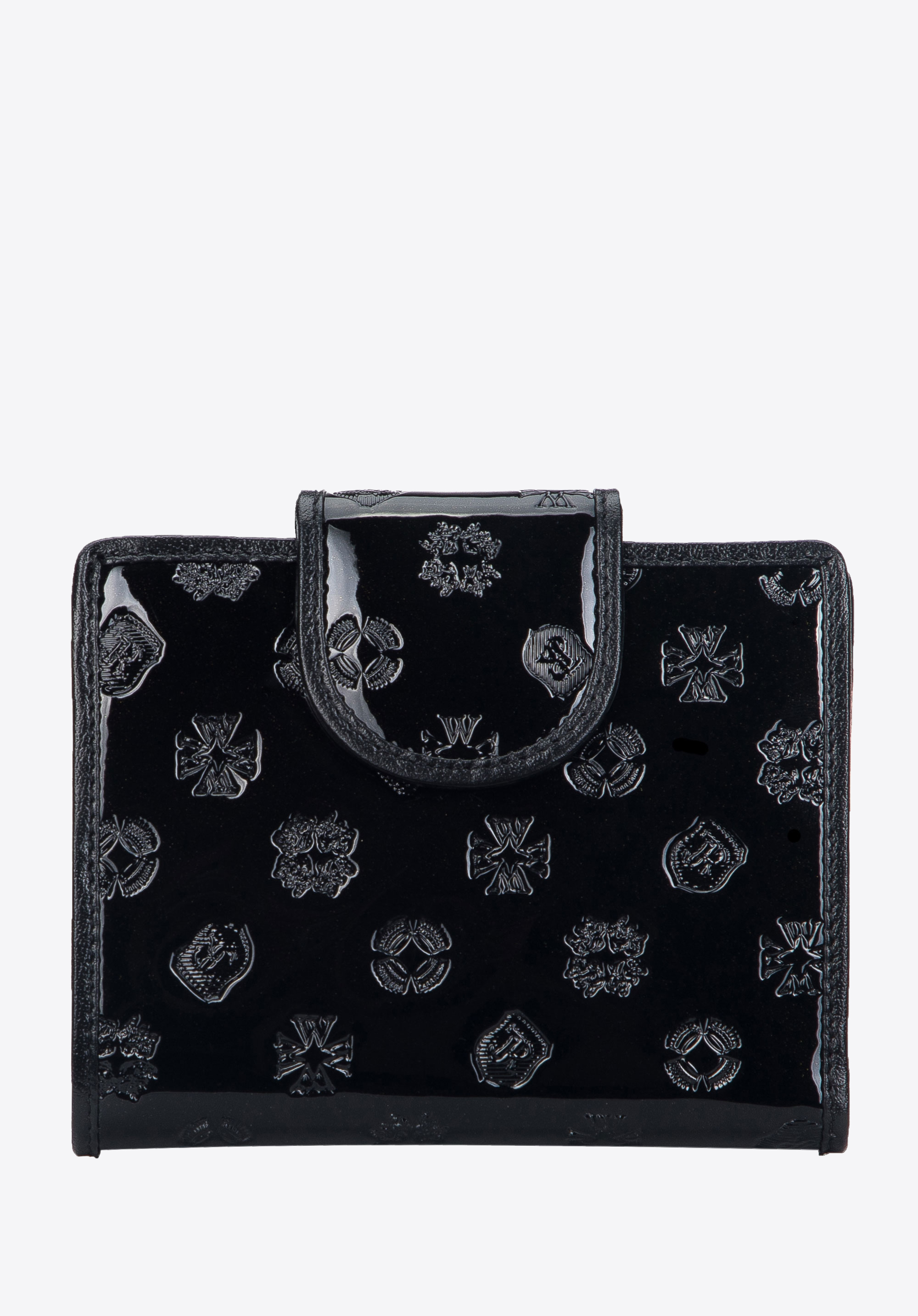 Damengeldbörse aus Lackleder mit Monogramm und Druckknopfverschluss, schwarz, 34-1-362-11, Bild 1