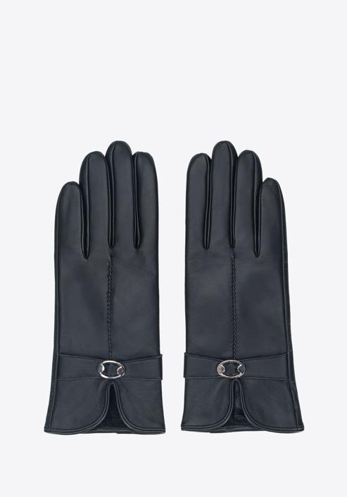 Damenhandschuhe aus Leder mit Ausschnitt und Schnalle, schwarz, 39-6A-005-7-L, Bild 3