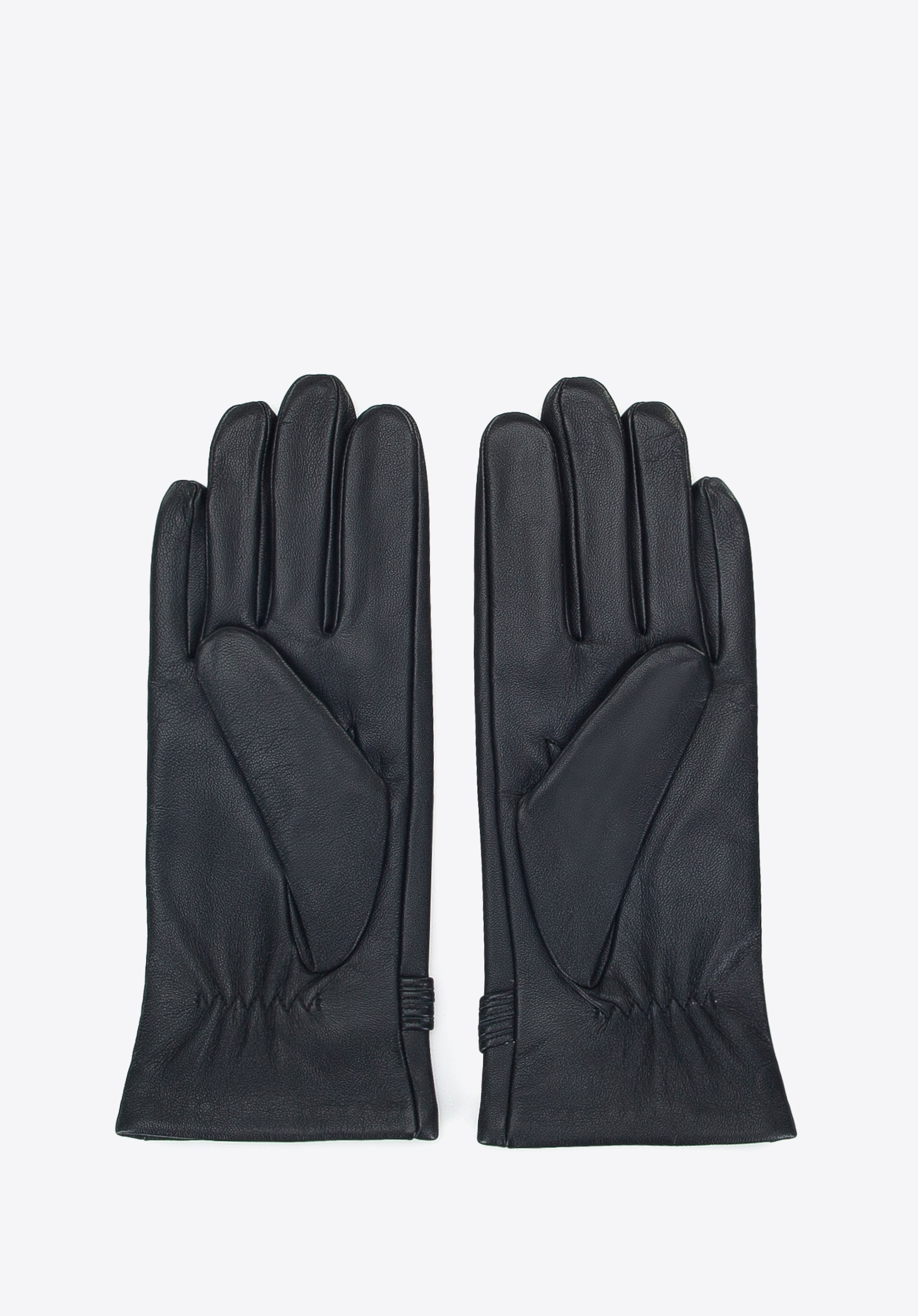 Damenhandschuhe aus Leder mit Knoten, schwarz, 39-6A-009-1-S, Bild 1
